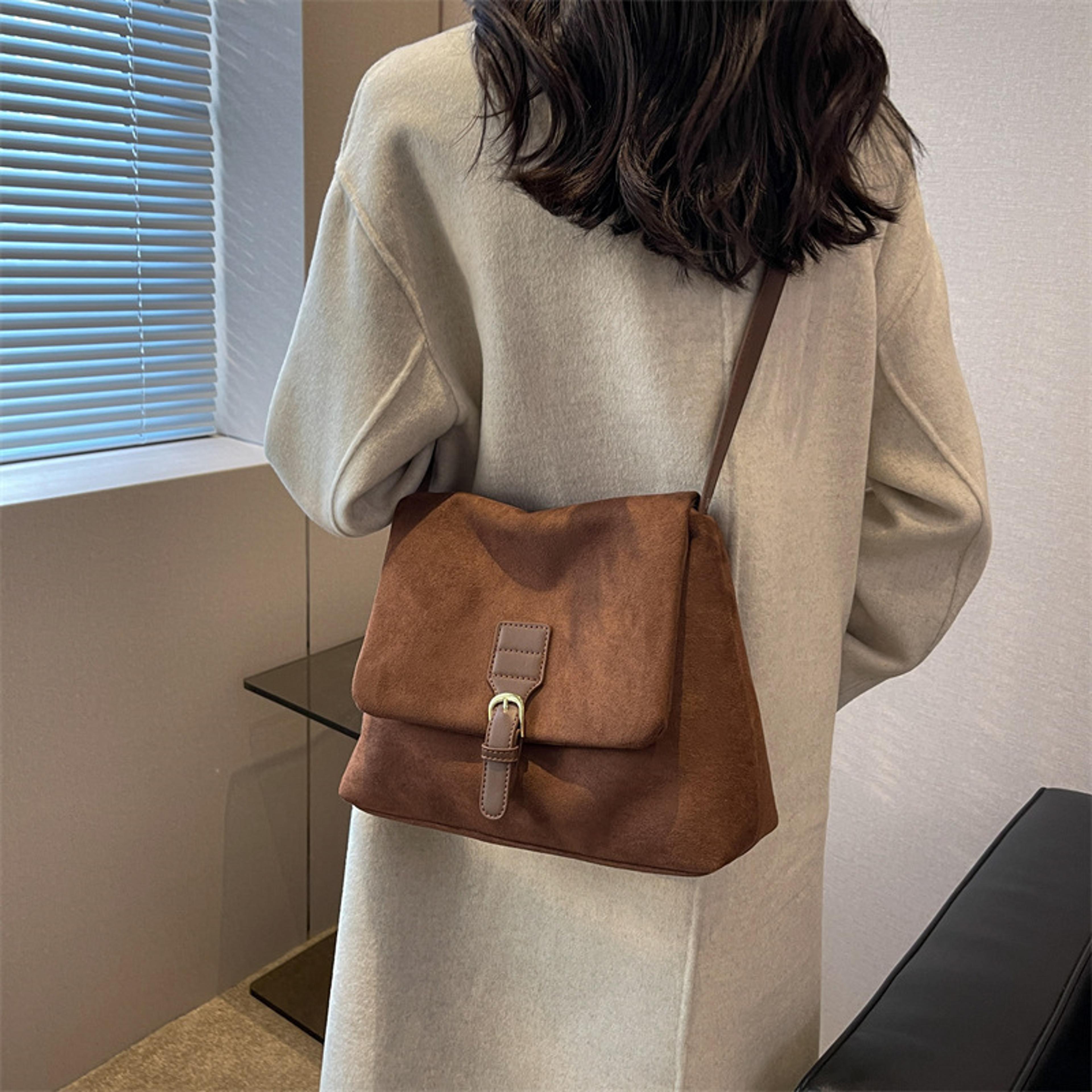 Vintage Suede Leather Shoulder Bag Large Capacity Crossbody Tote Bag For Women 4