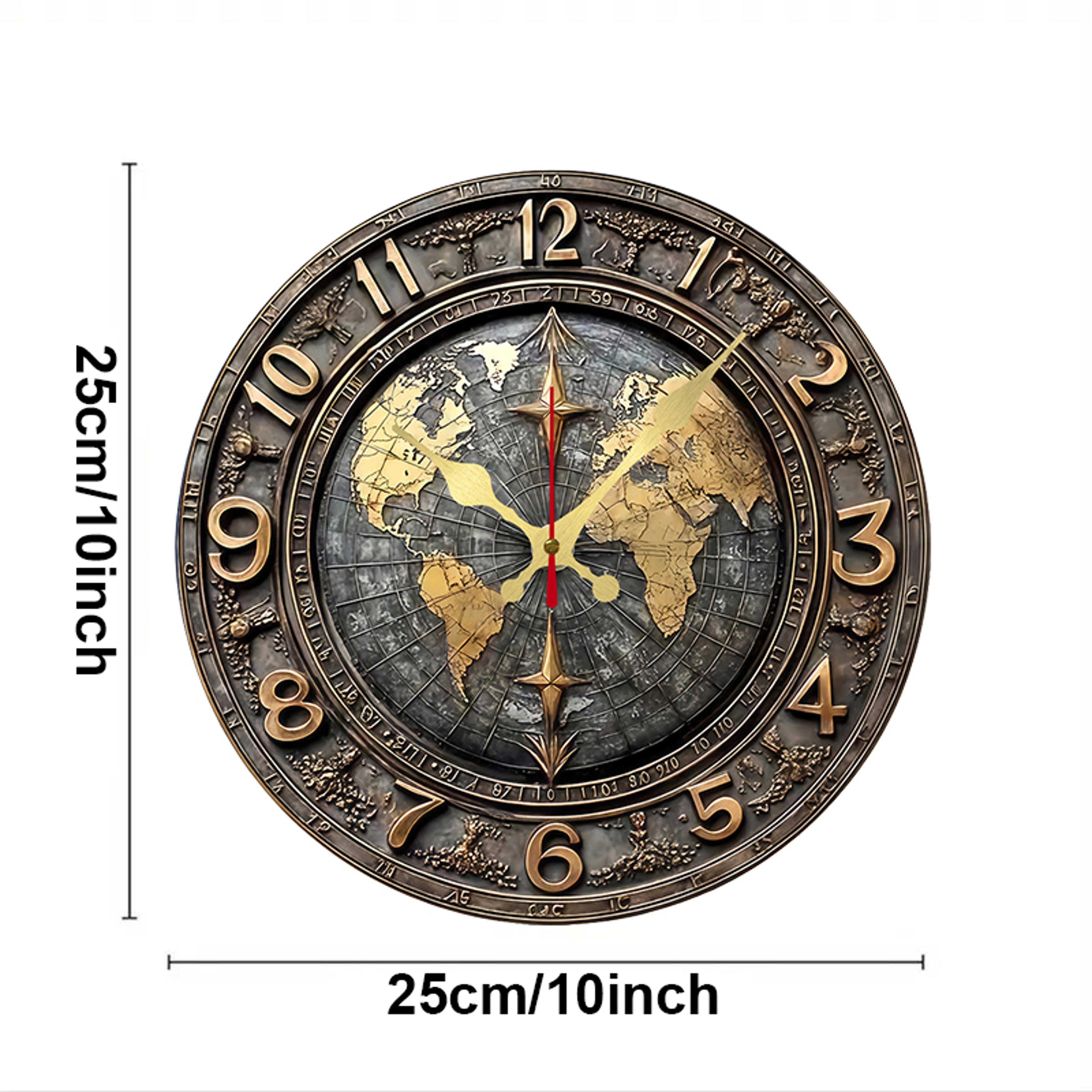 Vintage World Map Wooden Wall Clock Silent Decorative Round Home Decor 5