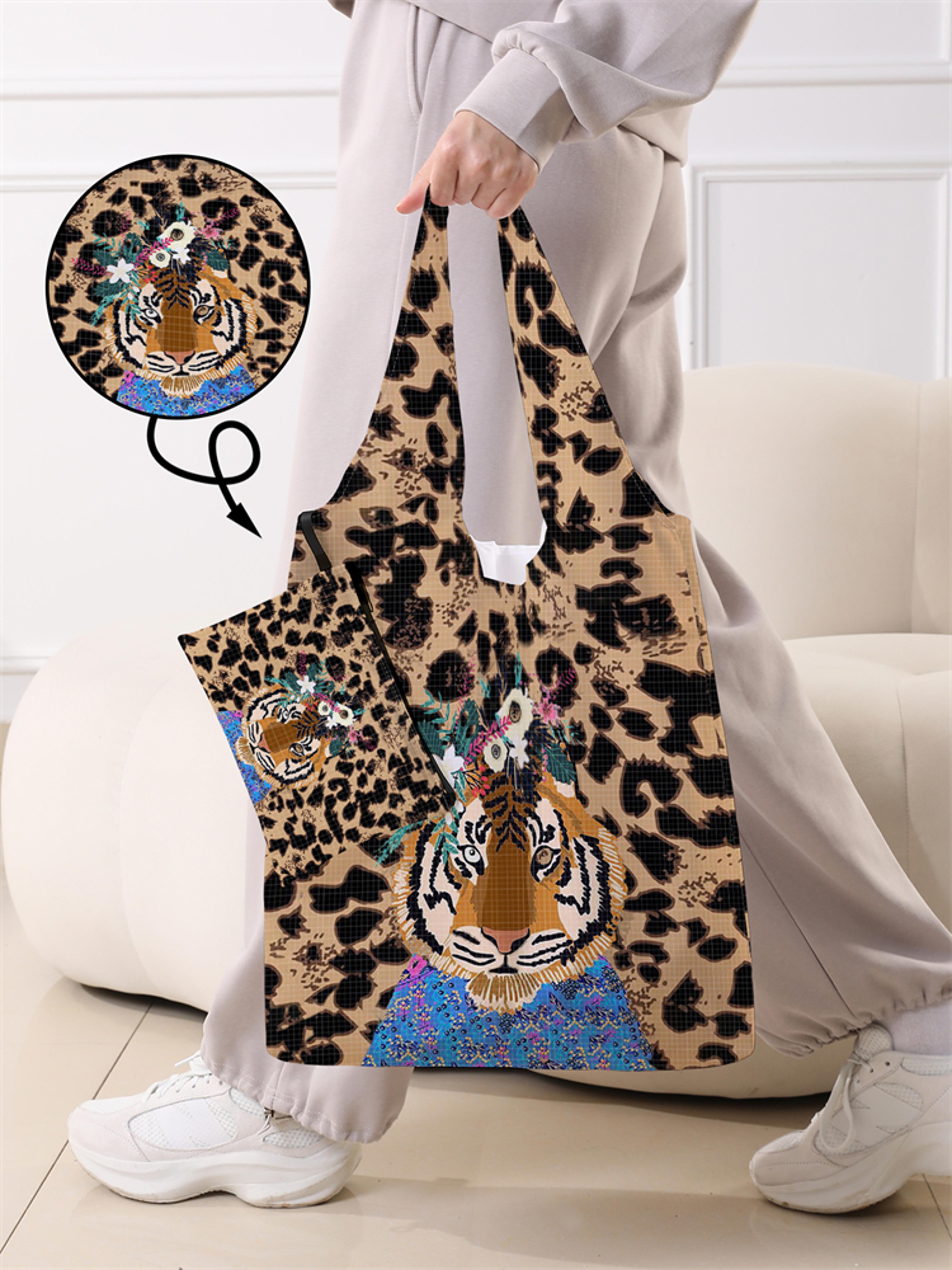 Foldable Leopard Print Shopping Bag Reusable Large Capacity Tote 2