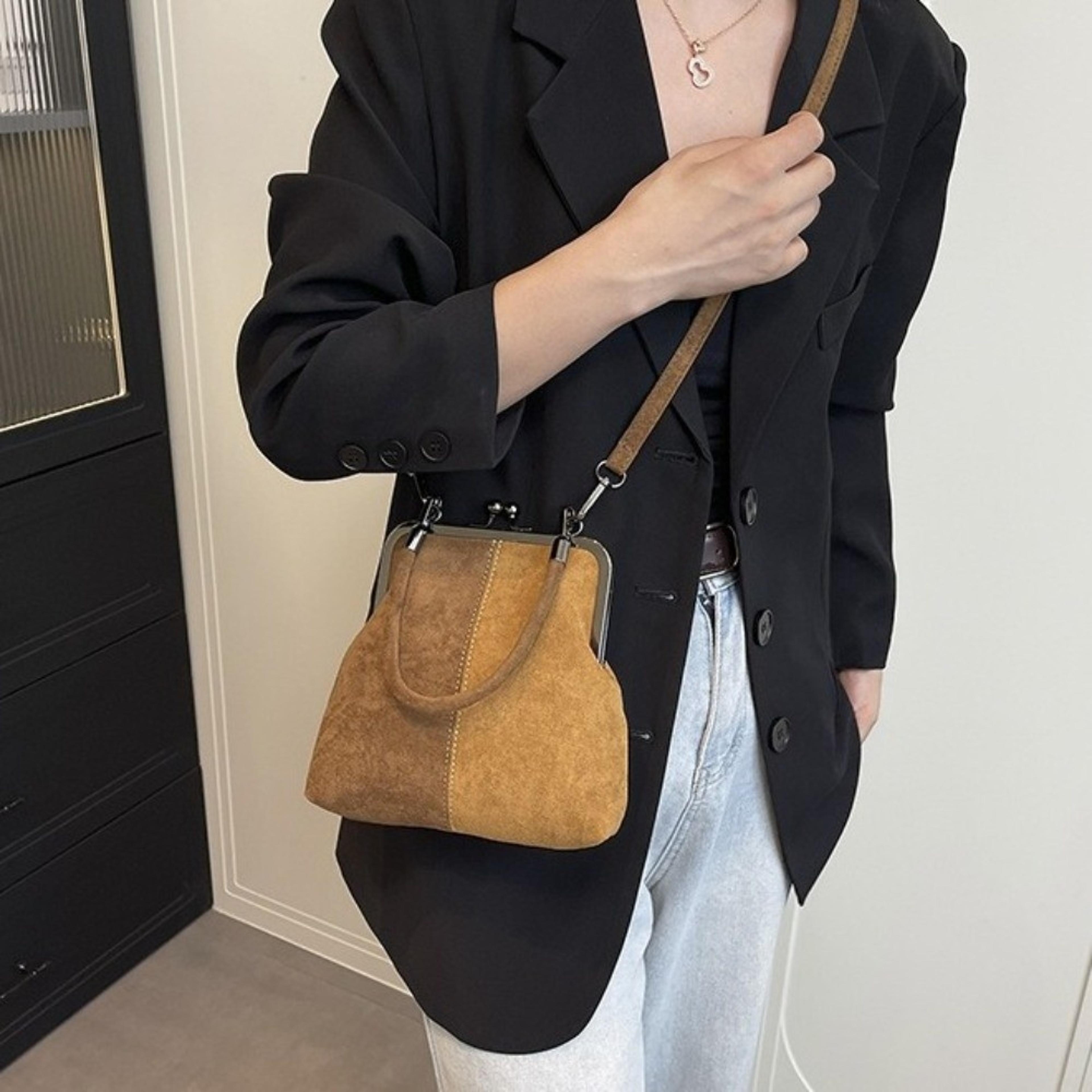 Retro Kiss Lock Clutch Crossbody Leather Bag Large Capacity Vintage Handbag 2
