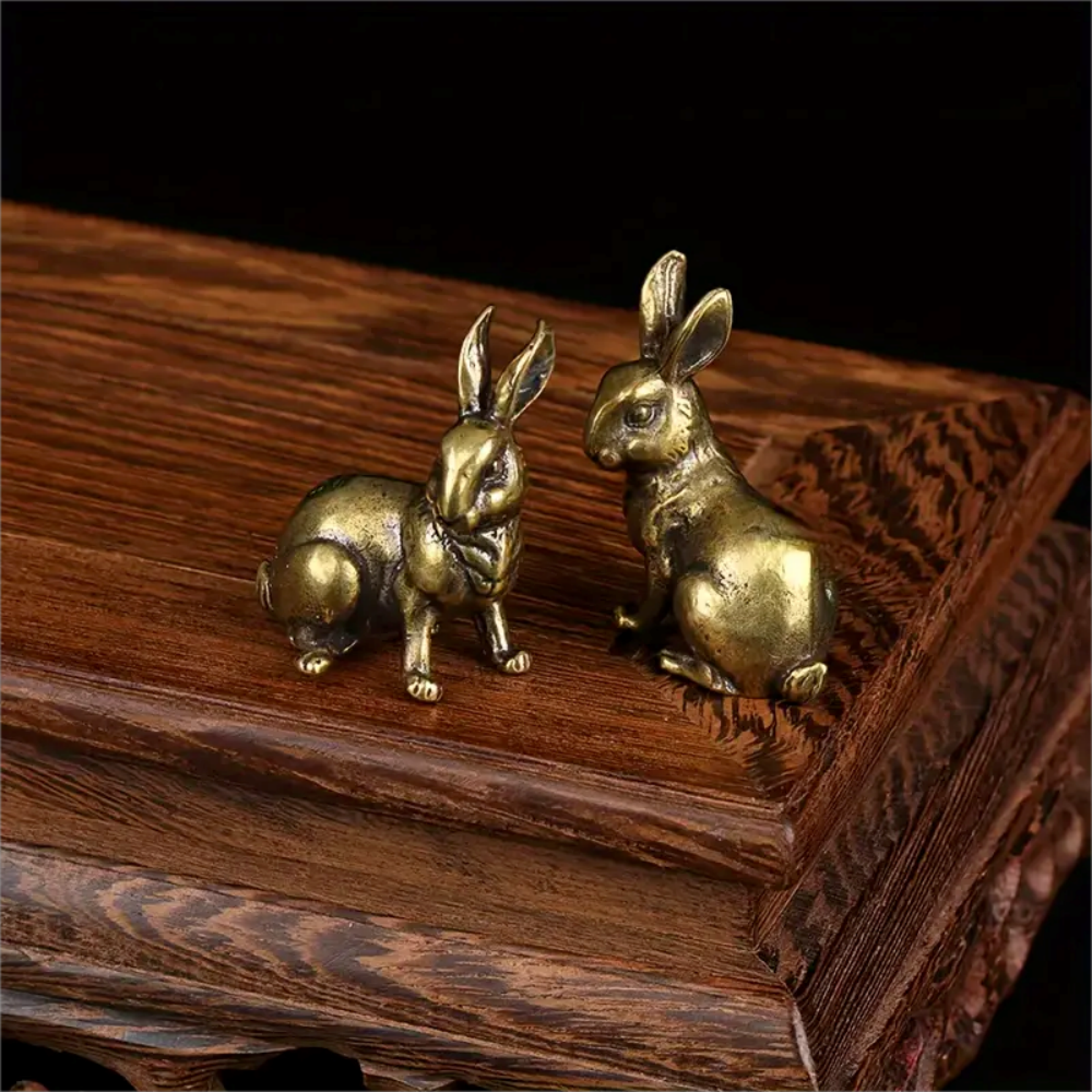vintage brass rabbit tea pet feng shui zodiac ornament lucky charm decor