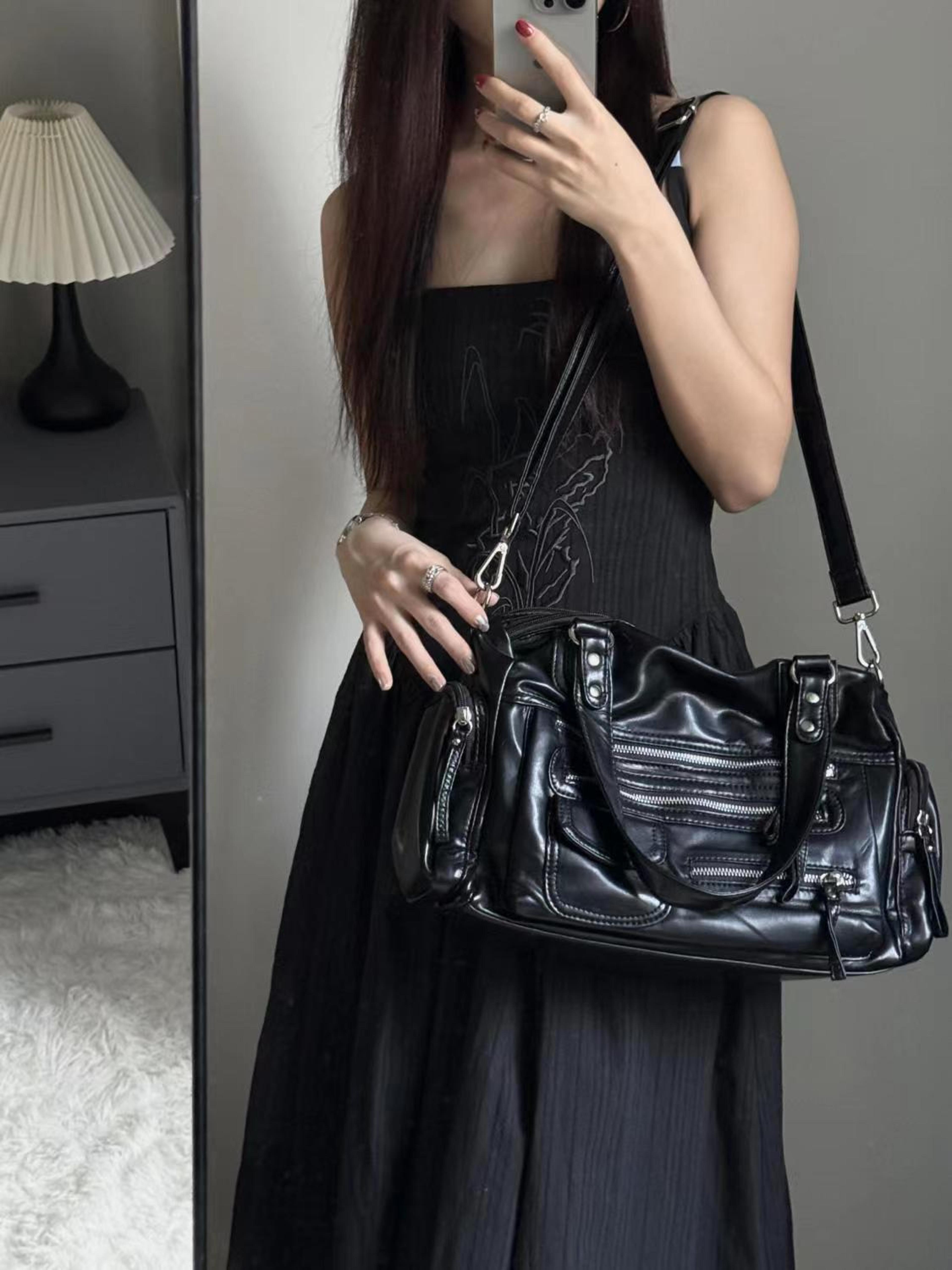Vintage Black Shoulder Bag Chic Harajuku Crossbody Purse For Women 5