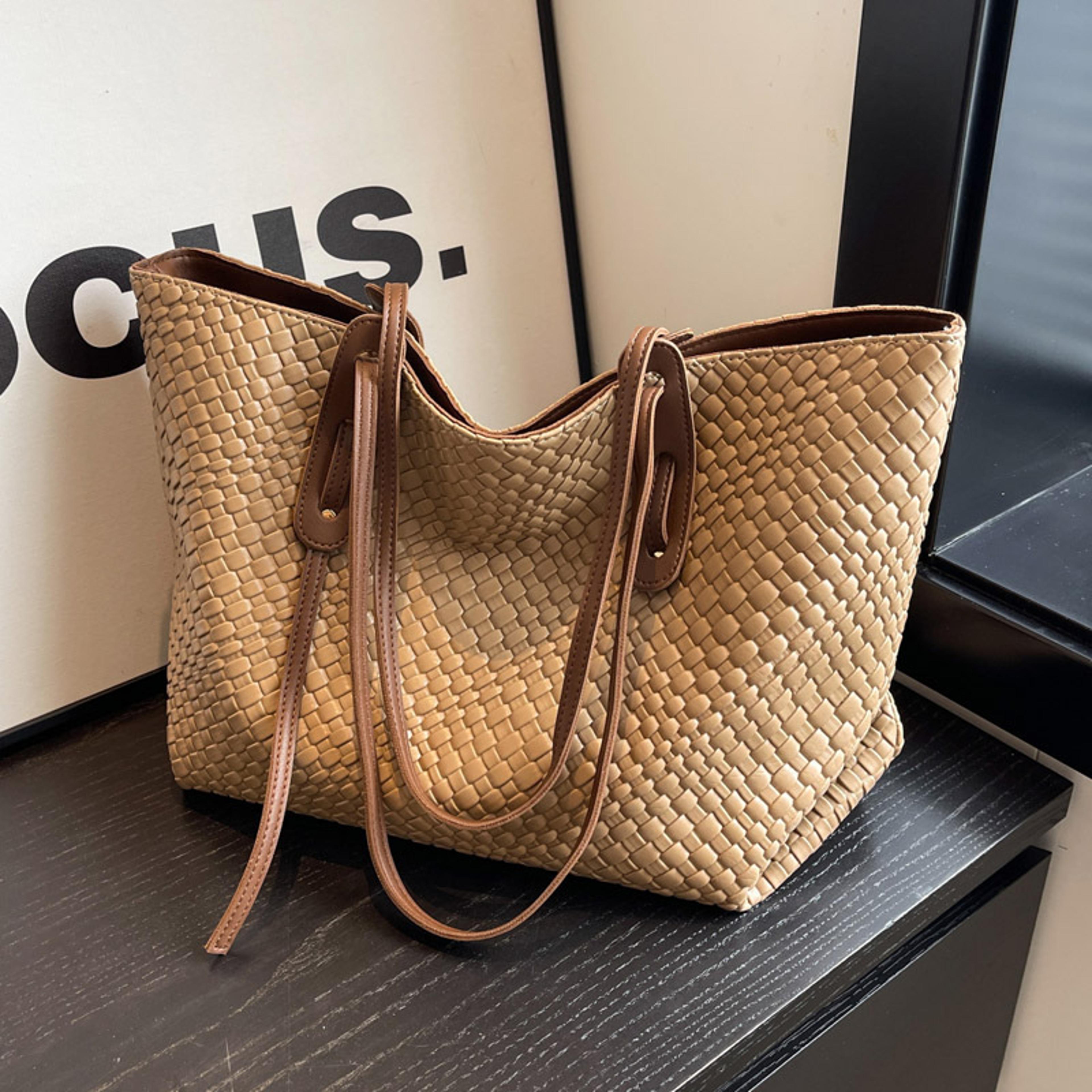 retro knitted tote bag for women lightweight woven tote bag for everyday style