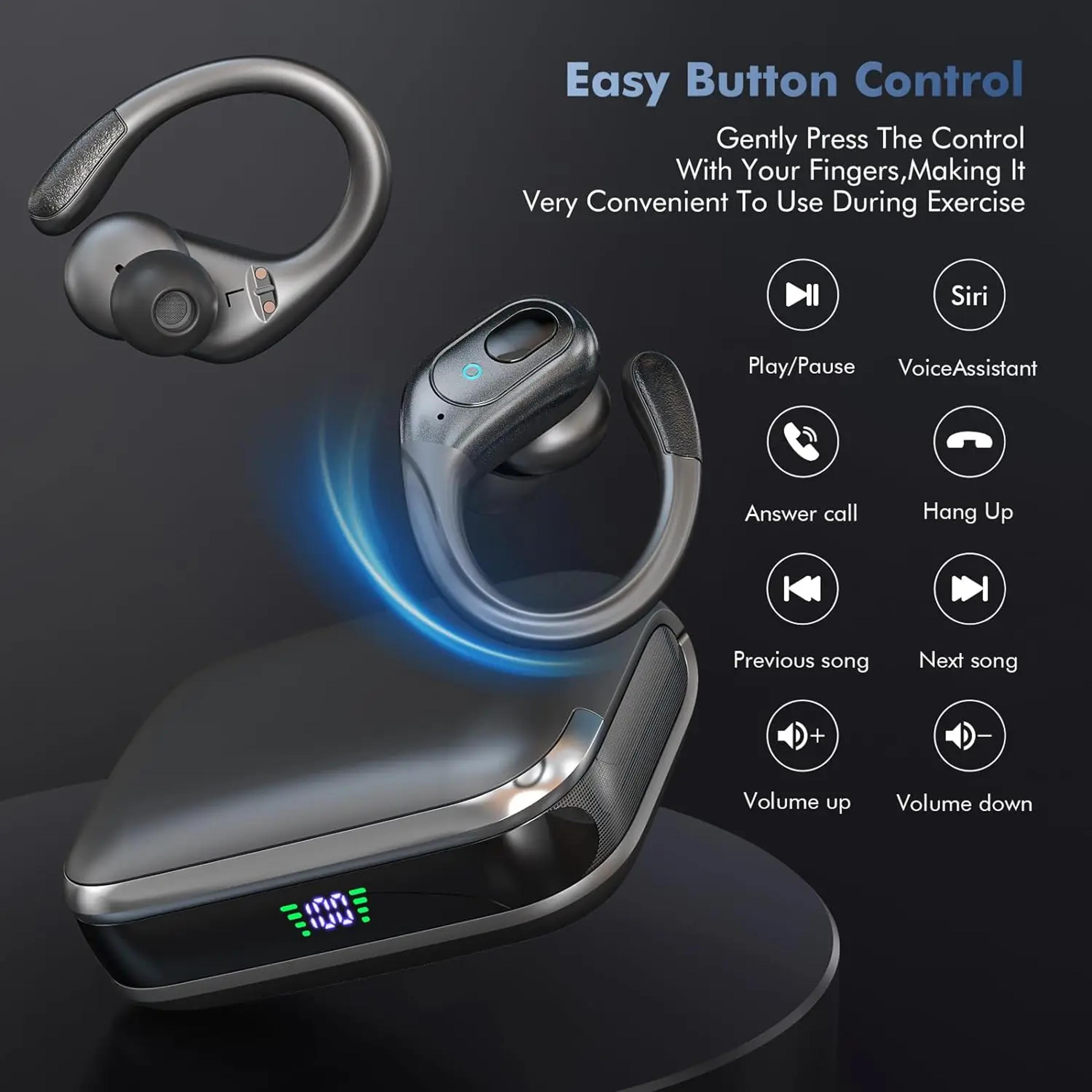 wireless earbuds with earhook bluetooth sport headphones with noise cancelling & long playtime