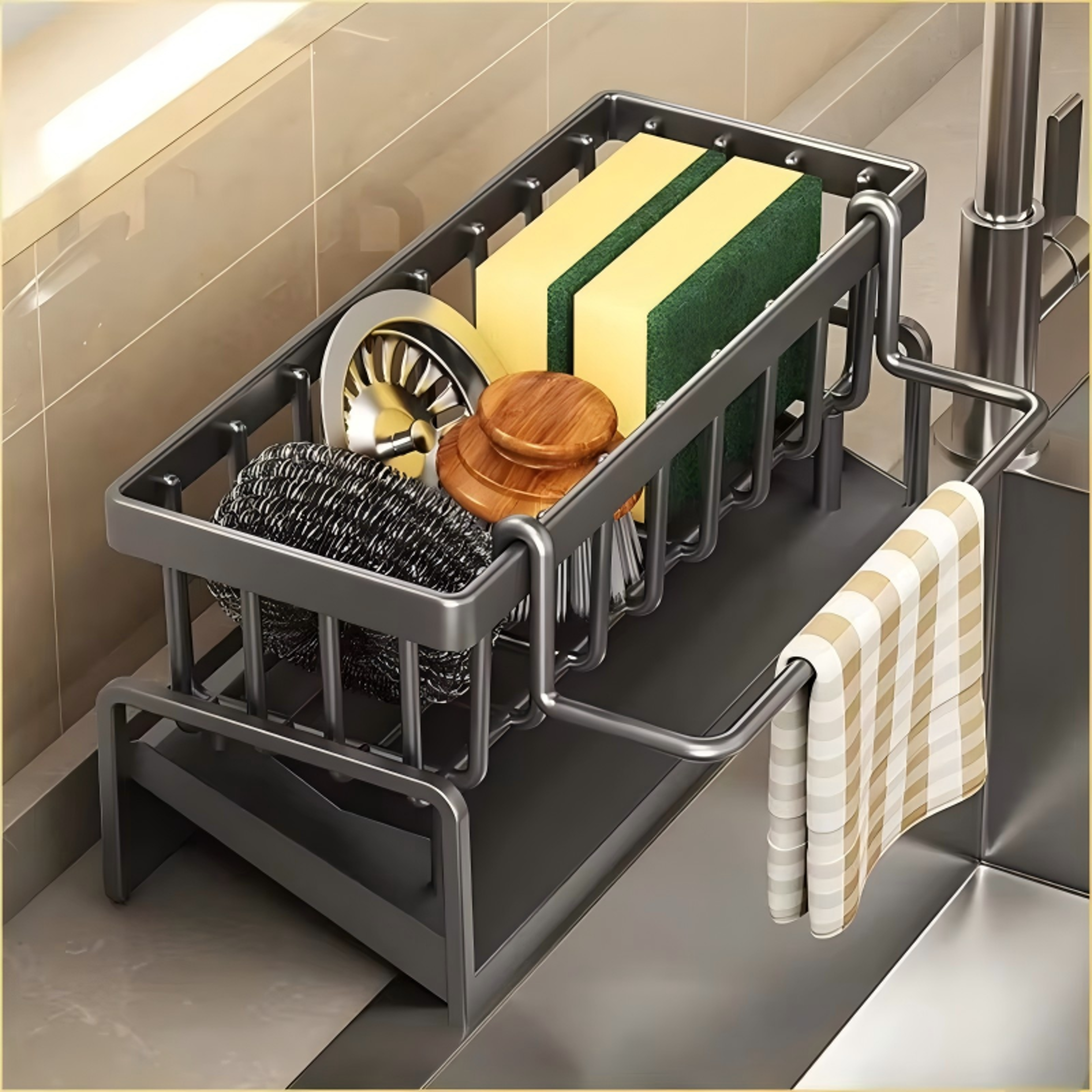 Tap Mounted Spice Rack With Drainage Sink Organizer Shelf For Compact Kitchen Storage 0