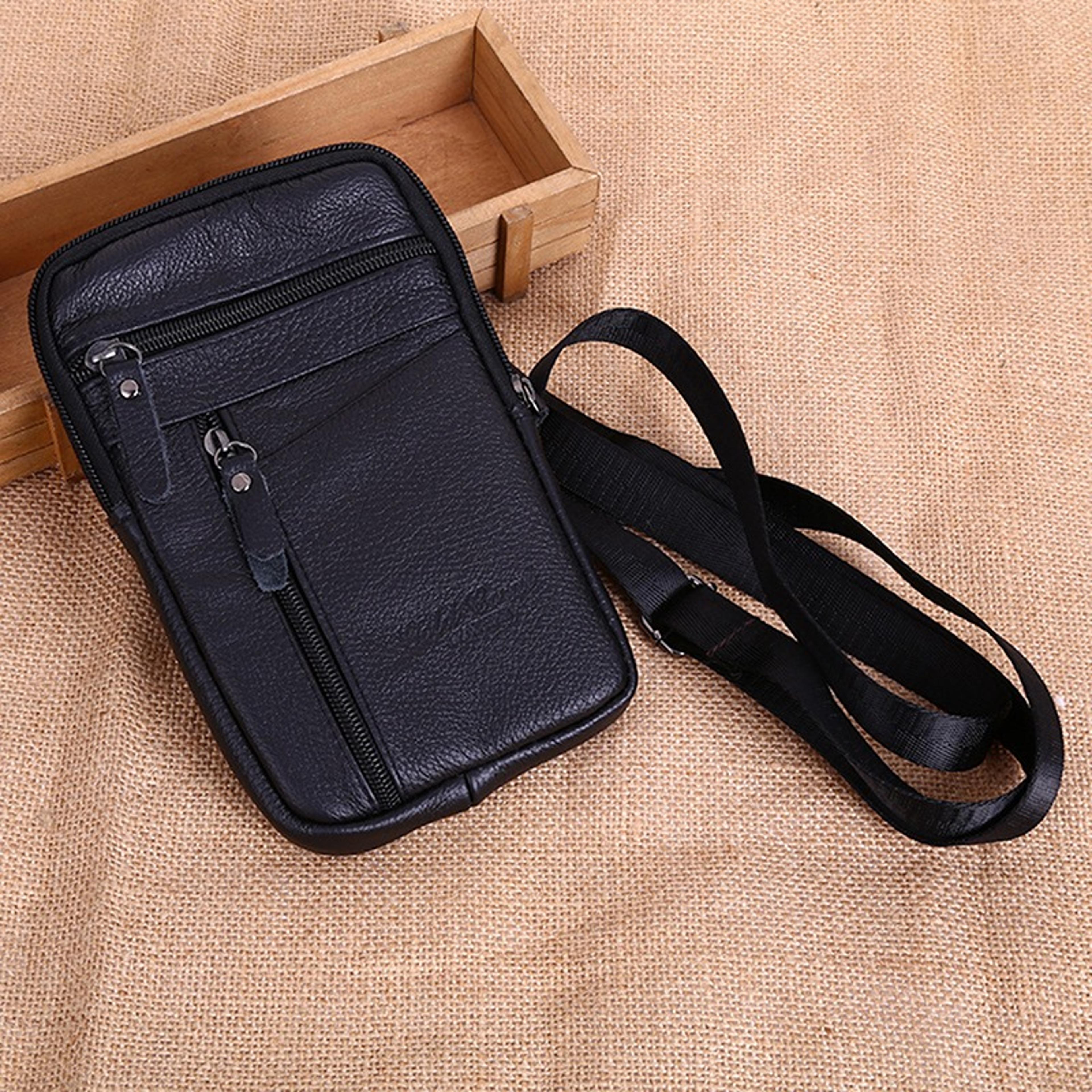 leather waist bag for men crossbody phone holder compact outdoor travel belt bag