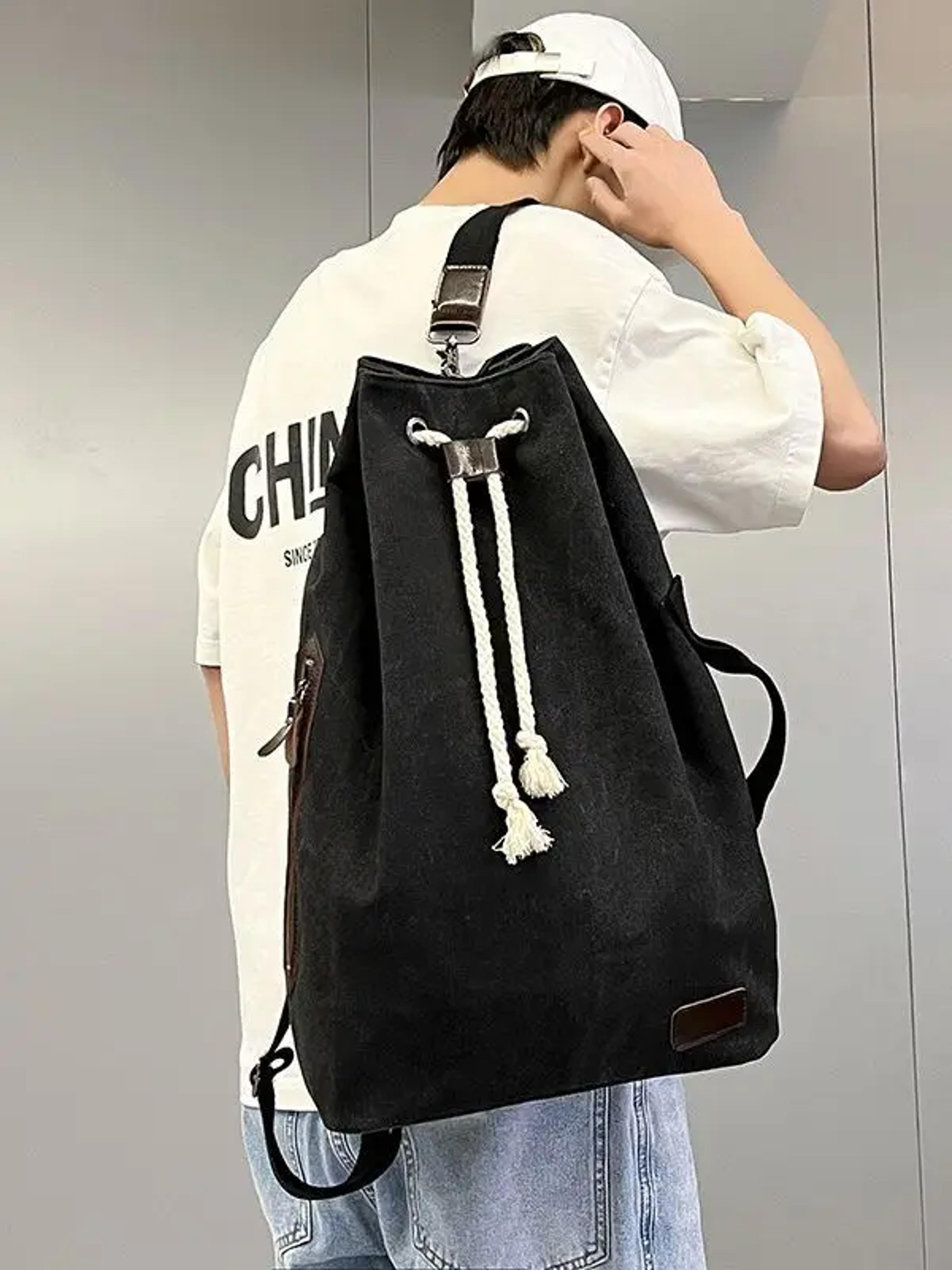Retro Canvas Bucket Backpack Gym  Travel Bag For Men 5