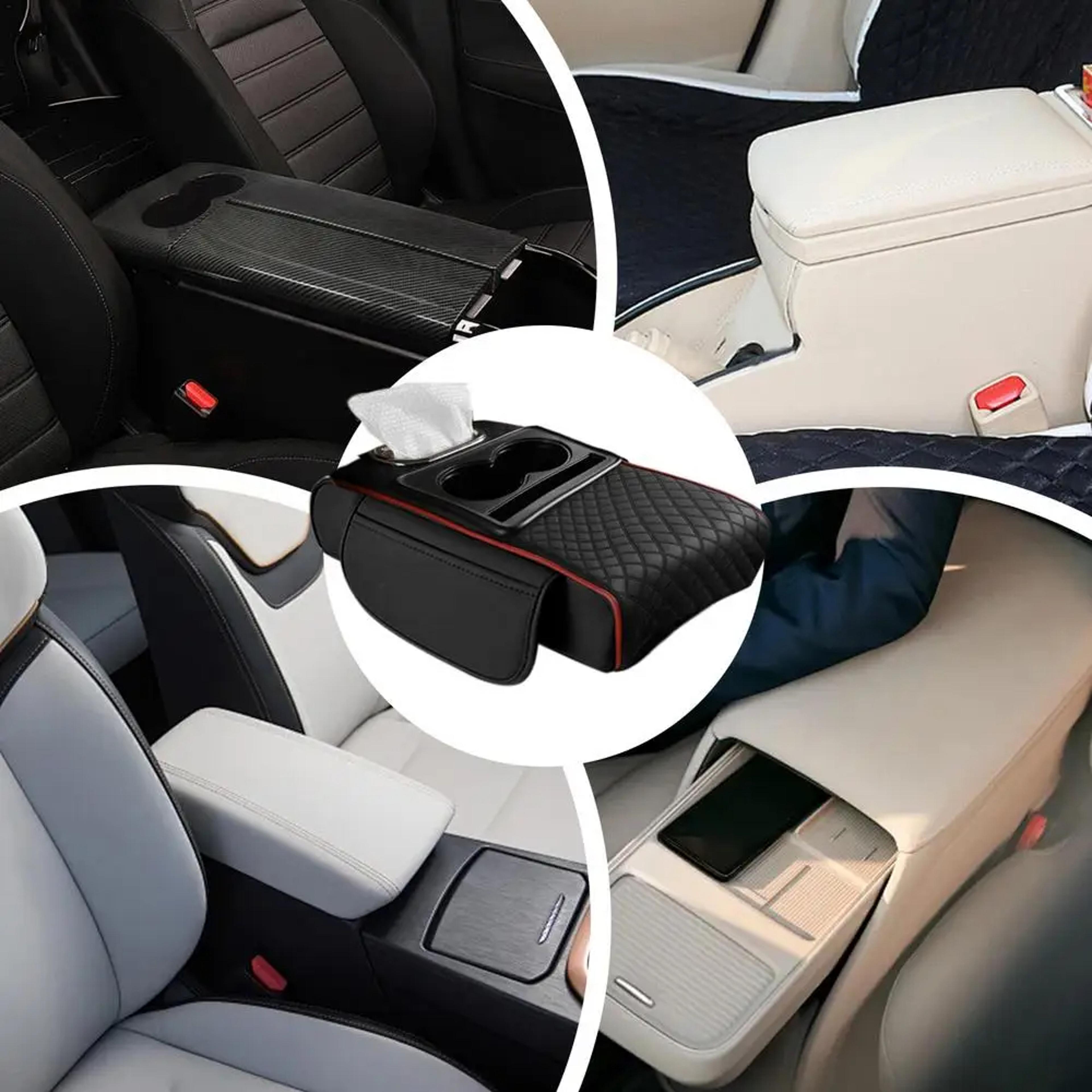 ErgoLift Car Armrest Cushion With Cup Holders  Storage Organizer 4