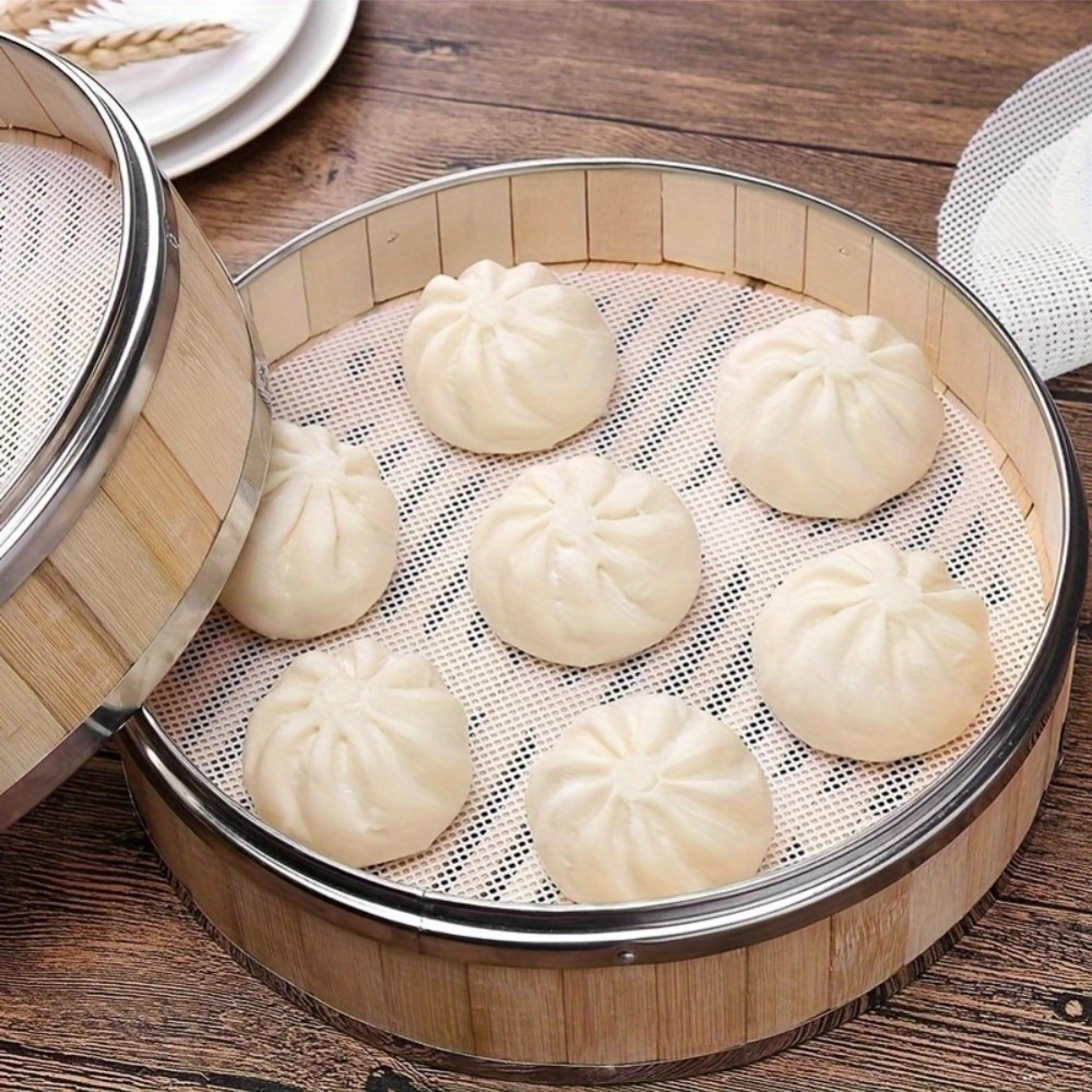Reusable Silicone Steamer Liners Non Stick Bamboo Steamer Mat Heat Resistant Cooking Pads 5