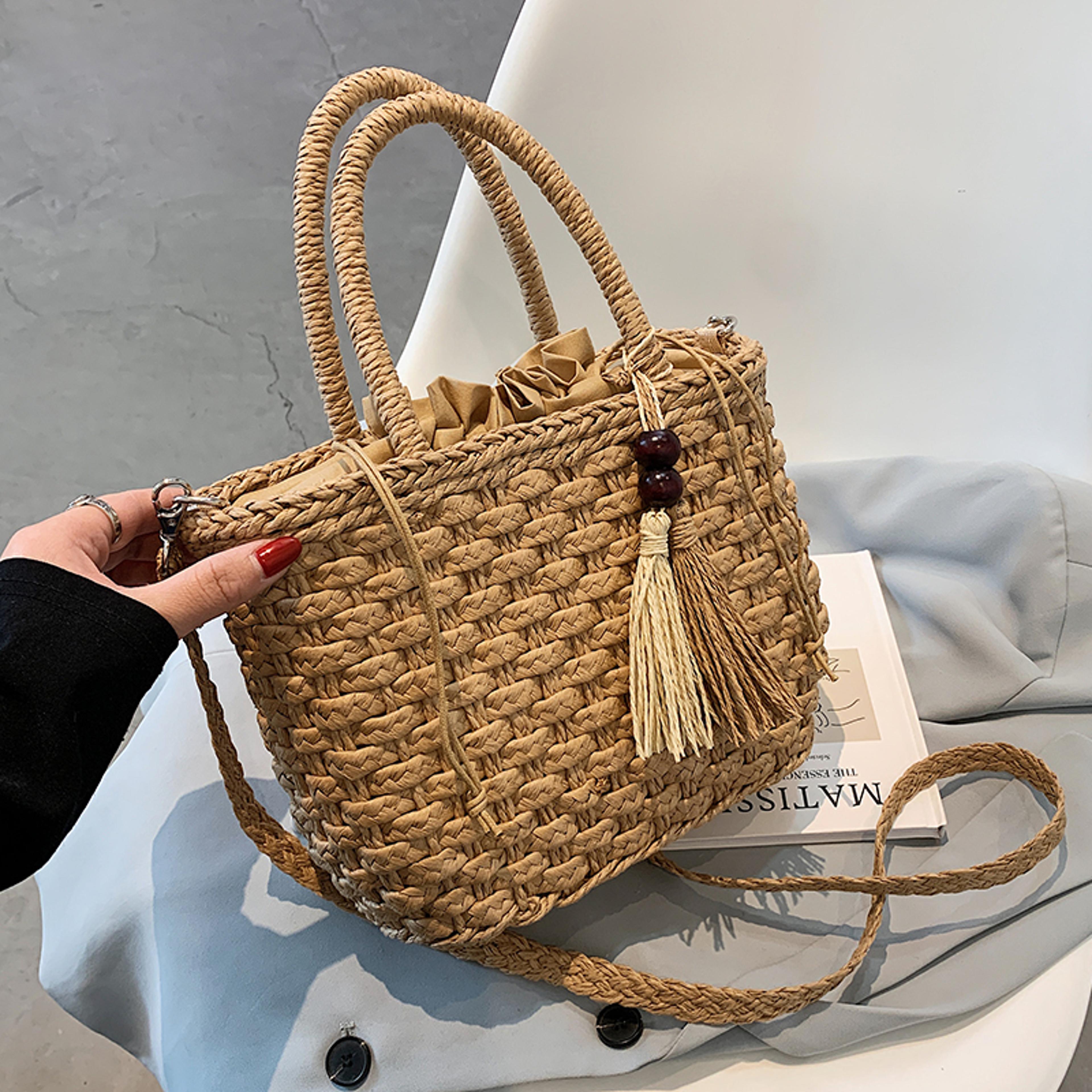 bohemian straw rattan crossbody bag for summer beach & travel