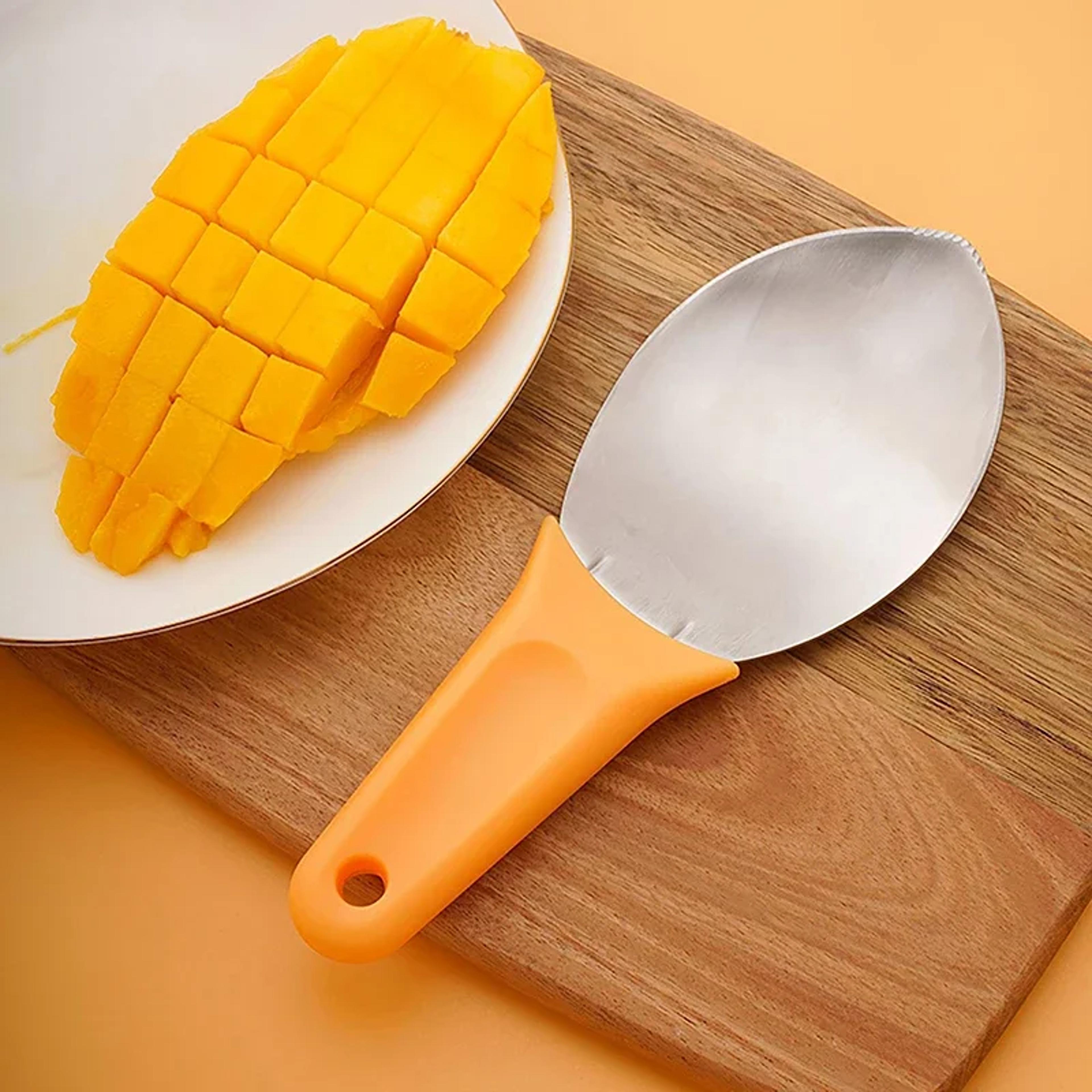 procut mango slicer cutter with scoop – stainless steel fruit dicer tool