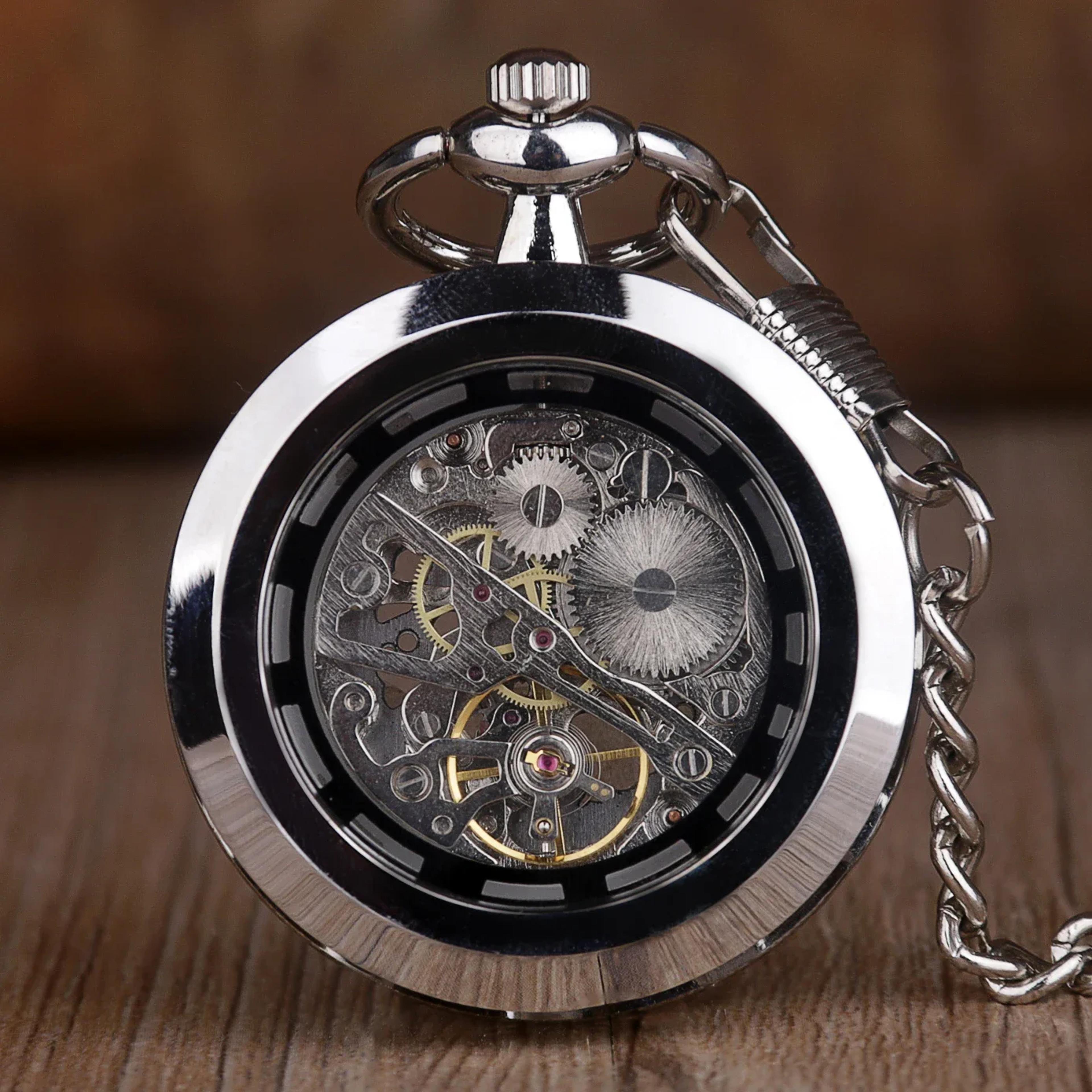 vintage skeleton pocket watch mechanical steampunk timepiece for men & women