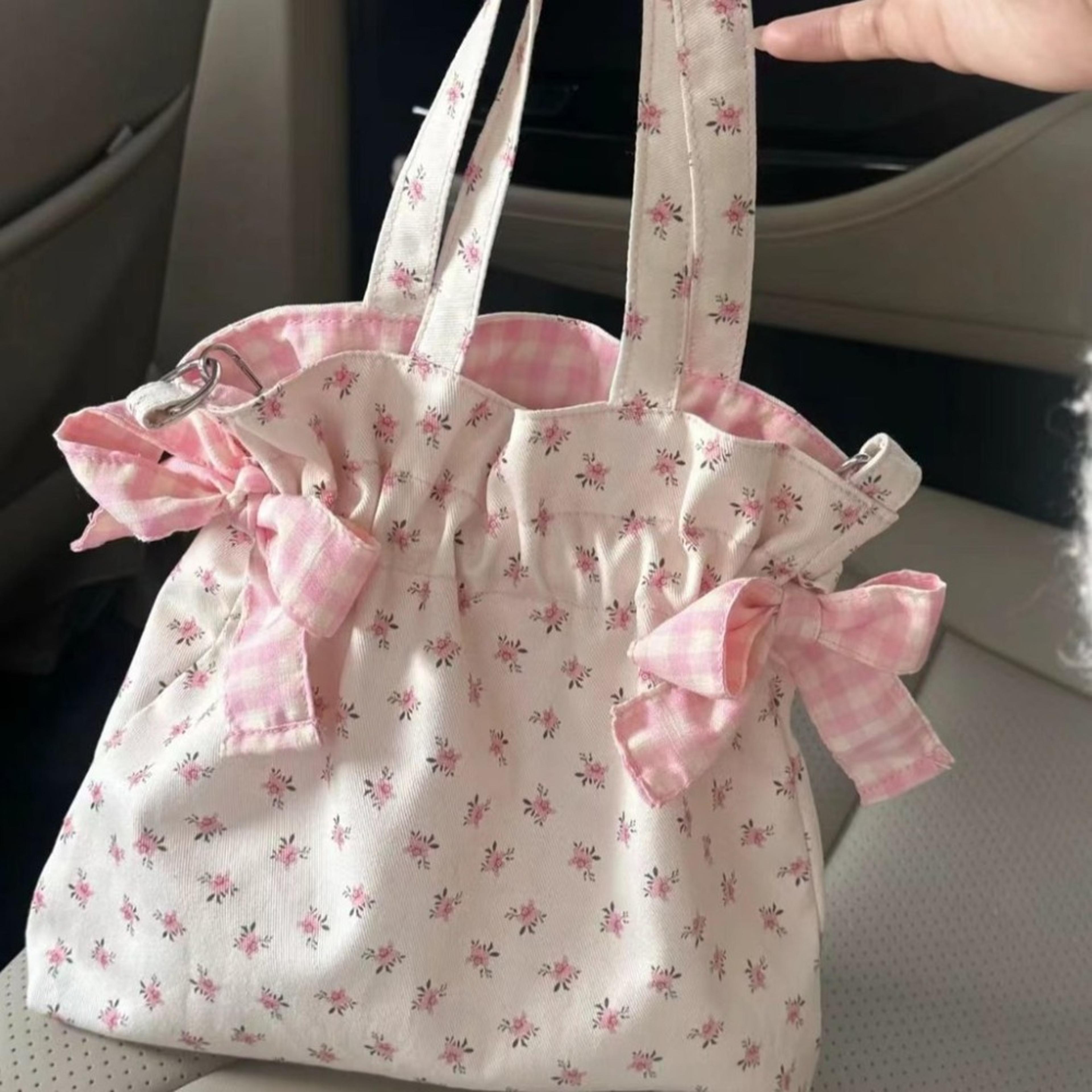sweet bow canvas tote bag large capacity shoulder bag for everyday style