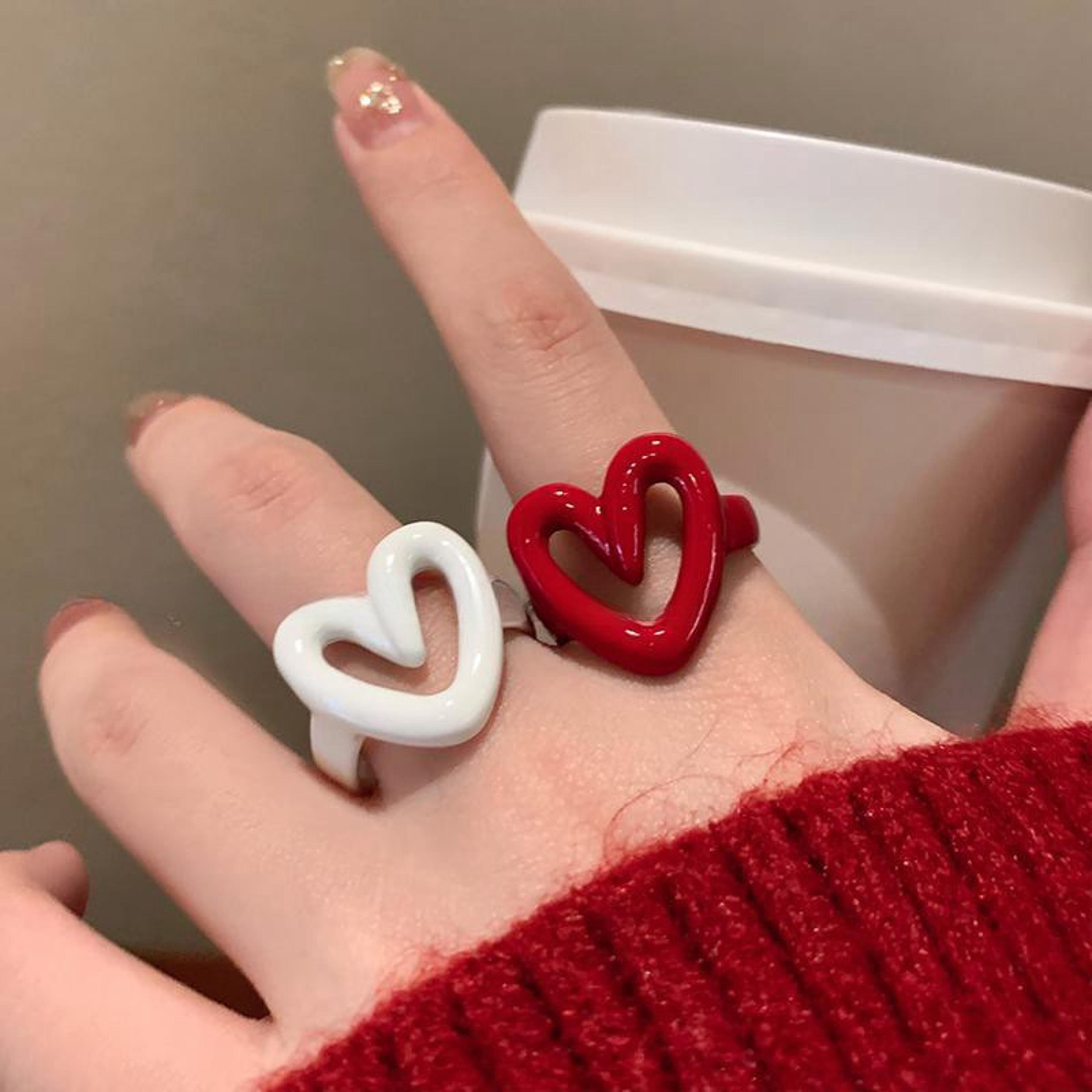 sweetheart enamel heart ring for women adjustable fashion jewelry