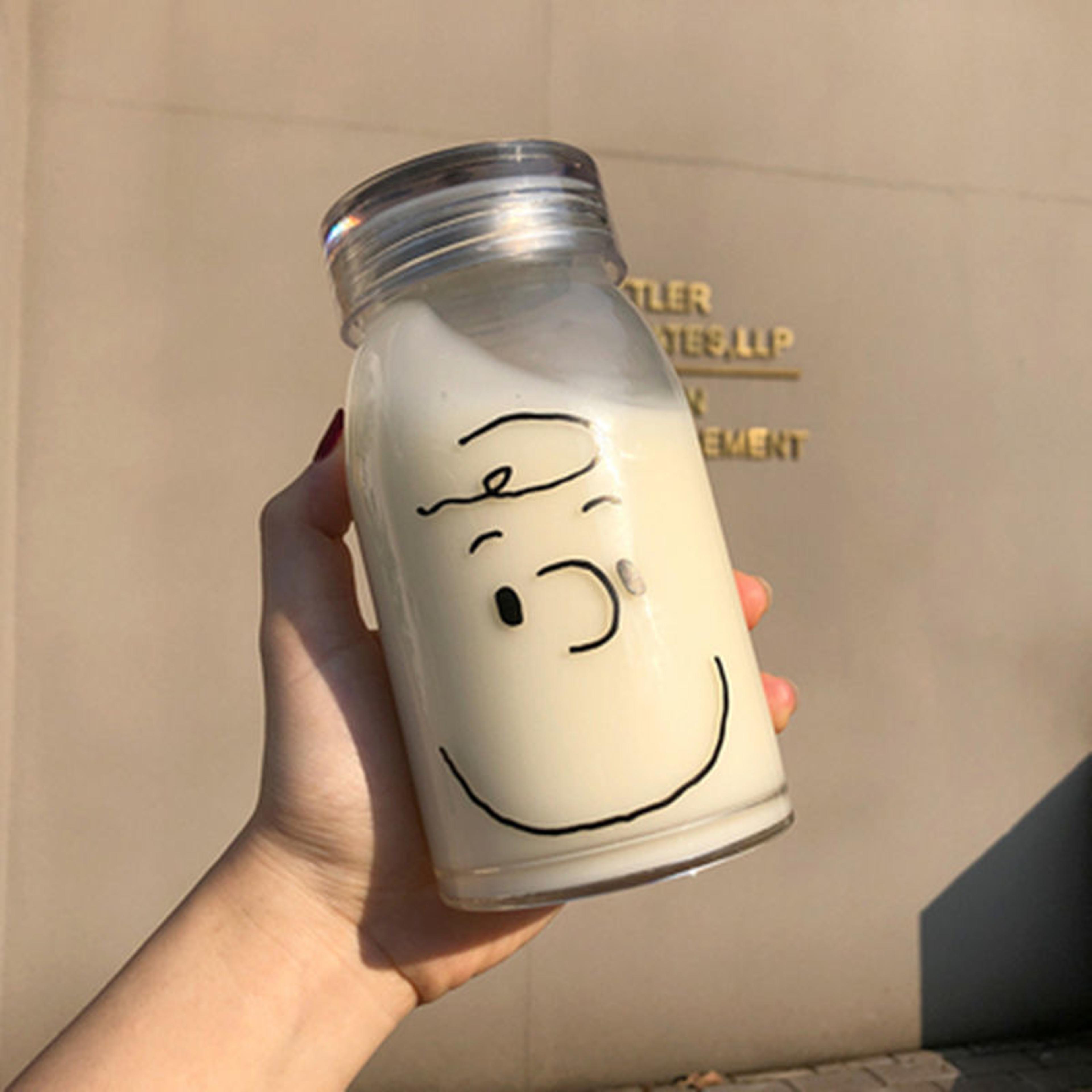 Cute Bear Glass Water Bottle Portable Cartoon Travel Cup With Lid 5