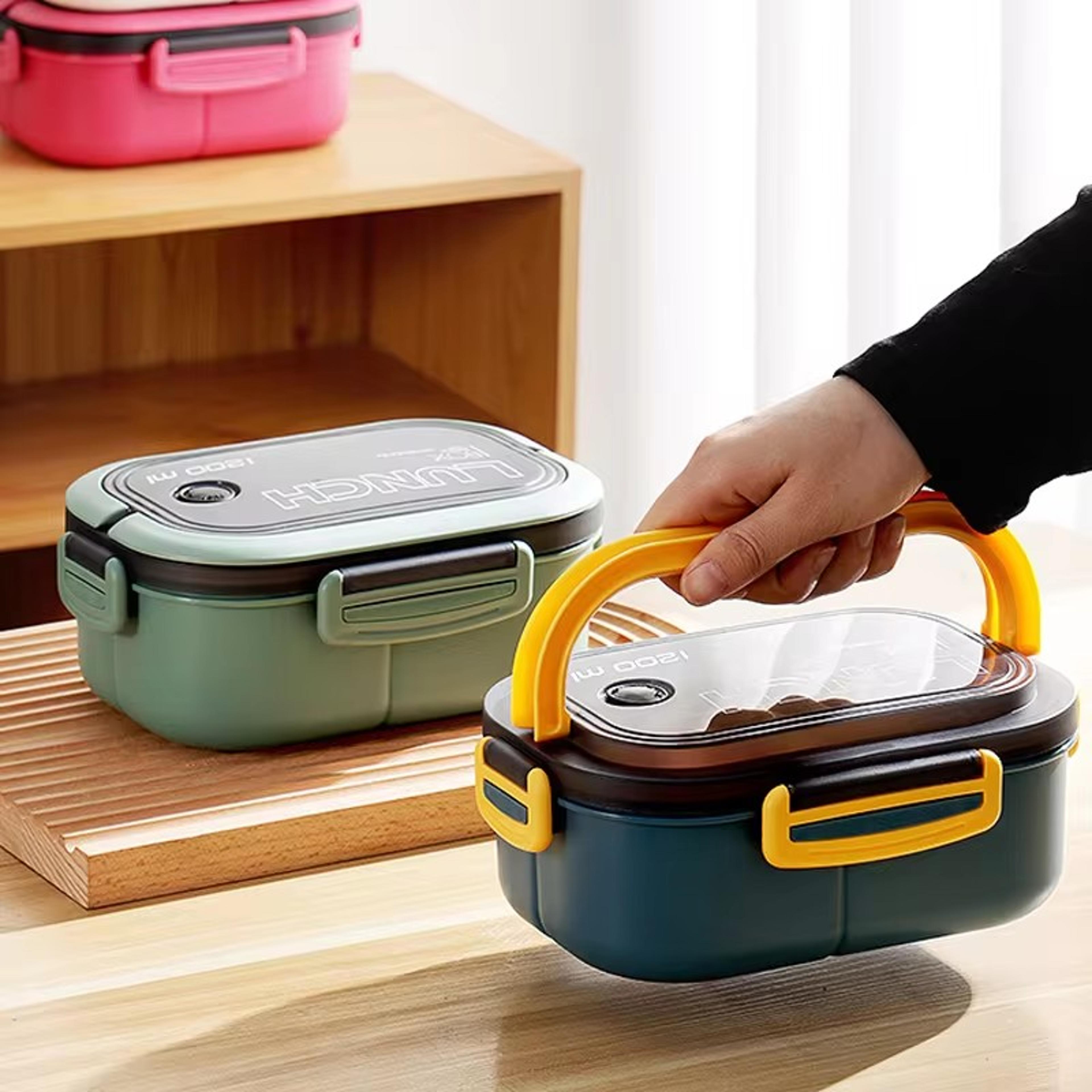 Portable Lunch Box With Fork  Spoon Double Layer Food Storage Container 0