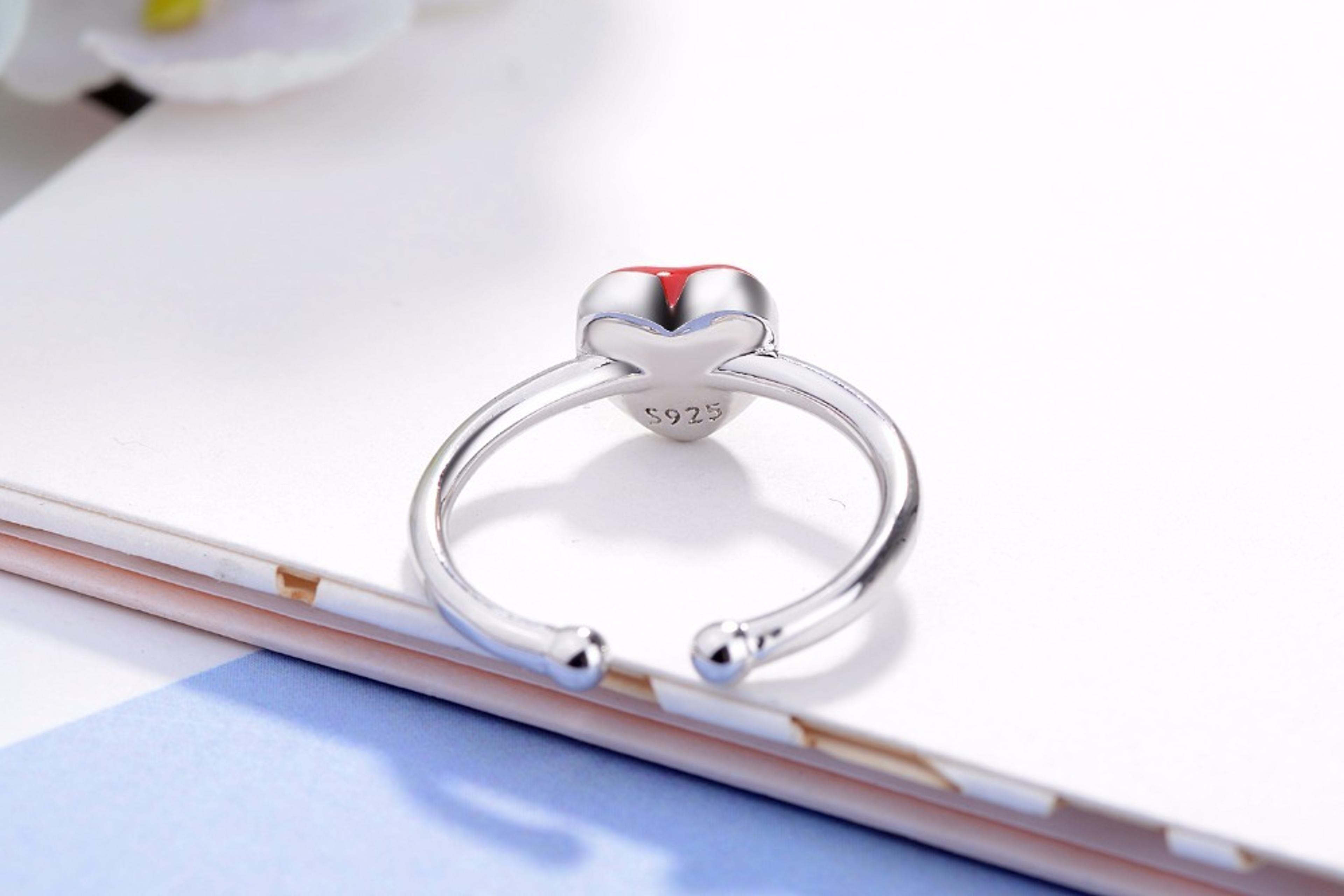 Sterling Silver Red Heart Ring Adjustable Promise Jewelry Gift For Girls And Women 1