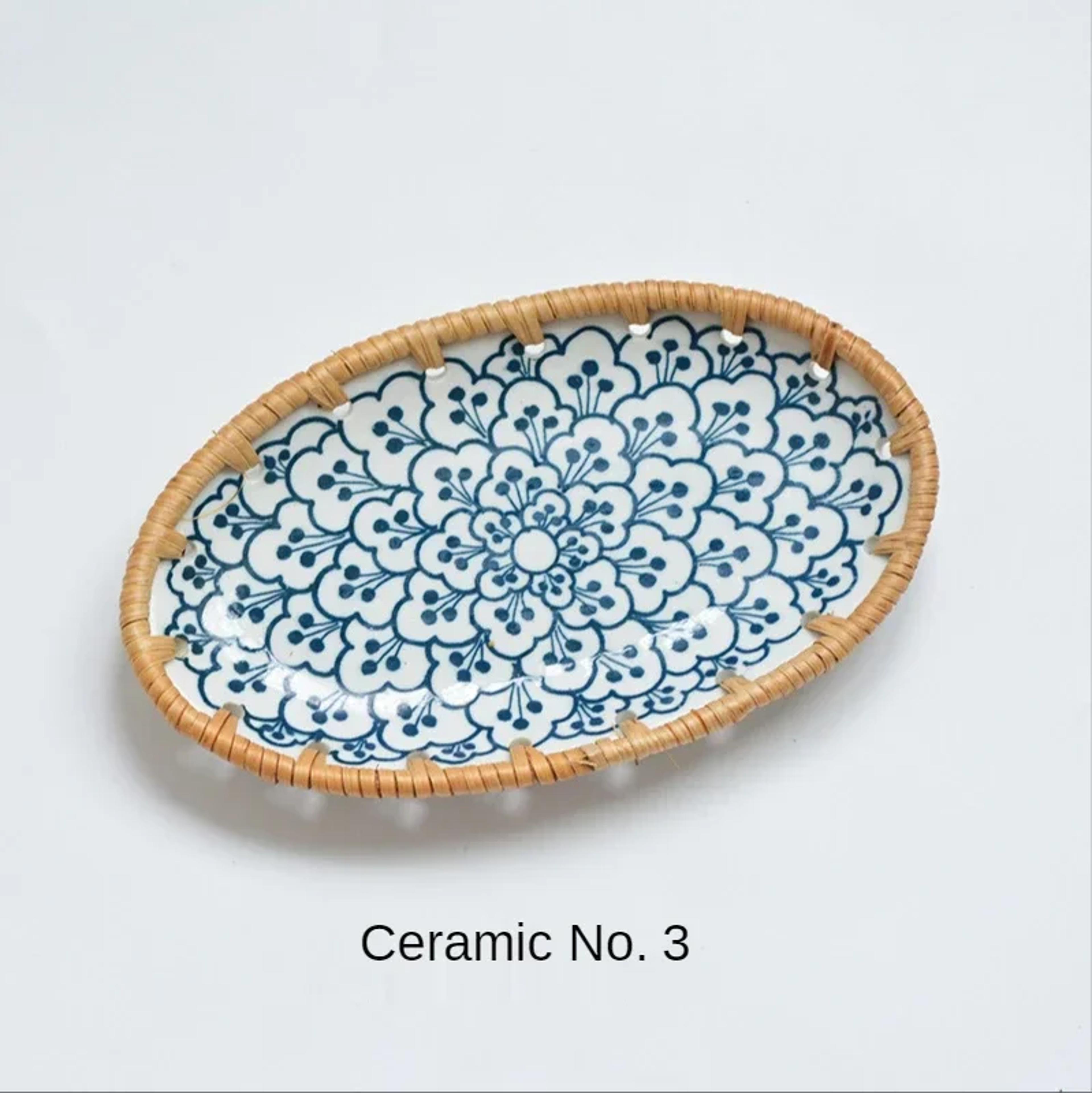 Japanese Rattan Woven Ceramic Snack Plate For Fruit Candy  Dessert Serving 7
