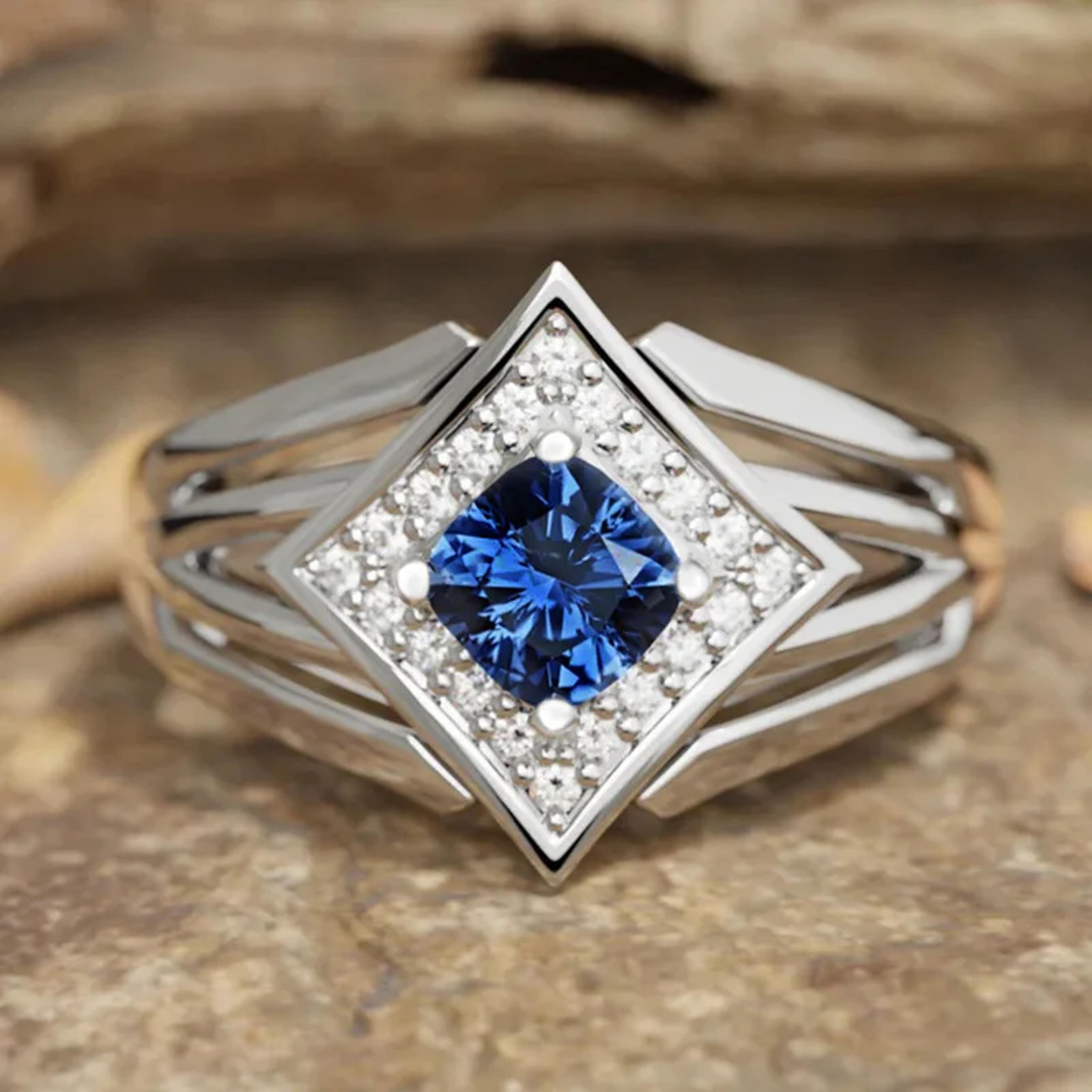 Blue Zircon Geometric Cocktail Ring For Women Elegant Banquet Jewelry 1
