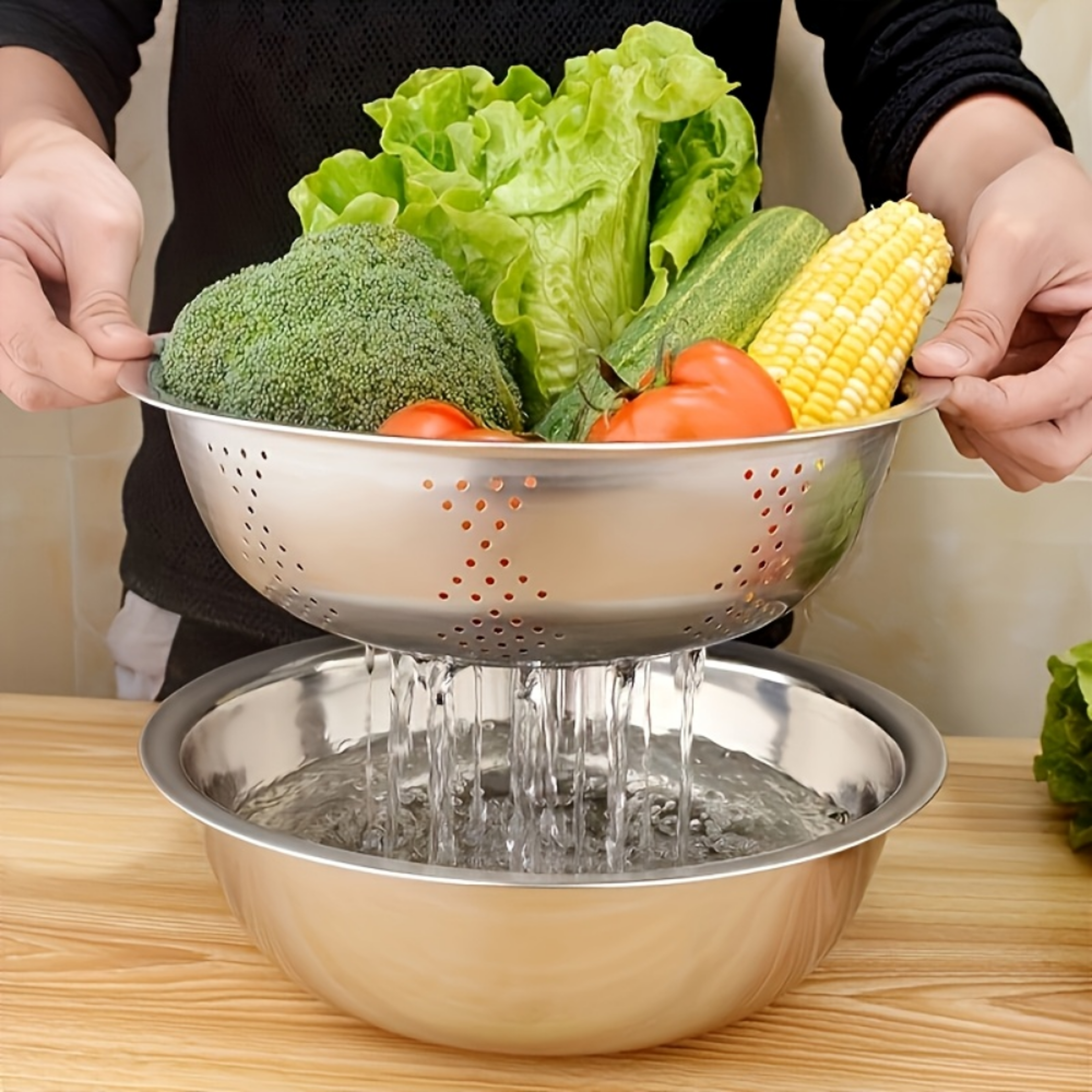 Stainless Steel Mandoline Slicer  Vegetable Grater Set With Draining Bowl 1