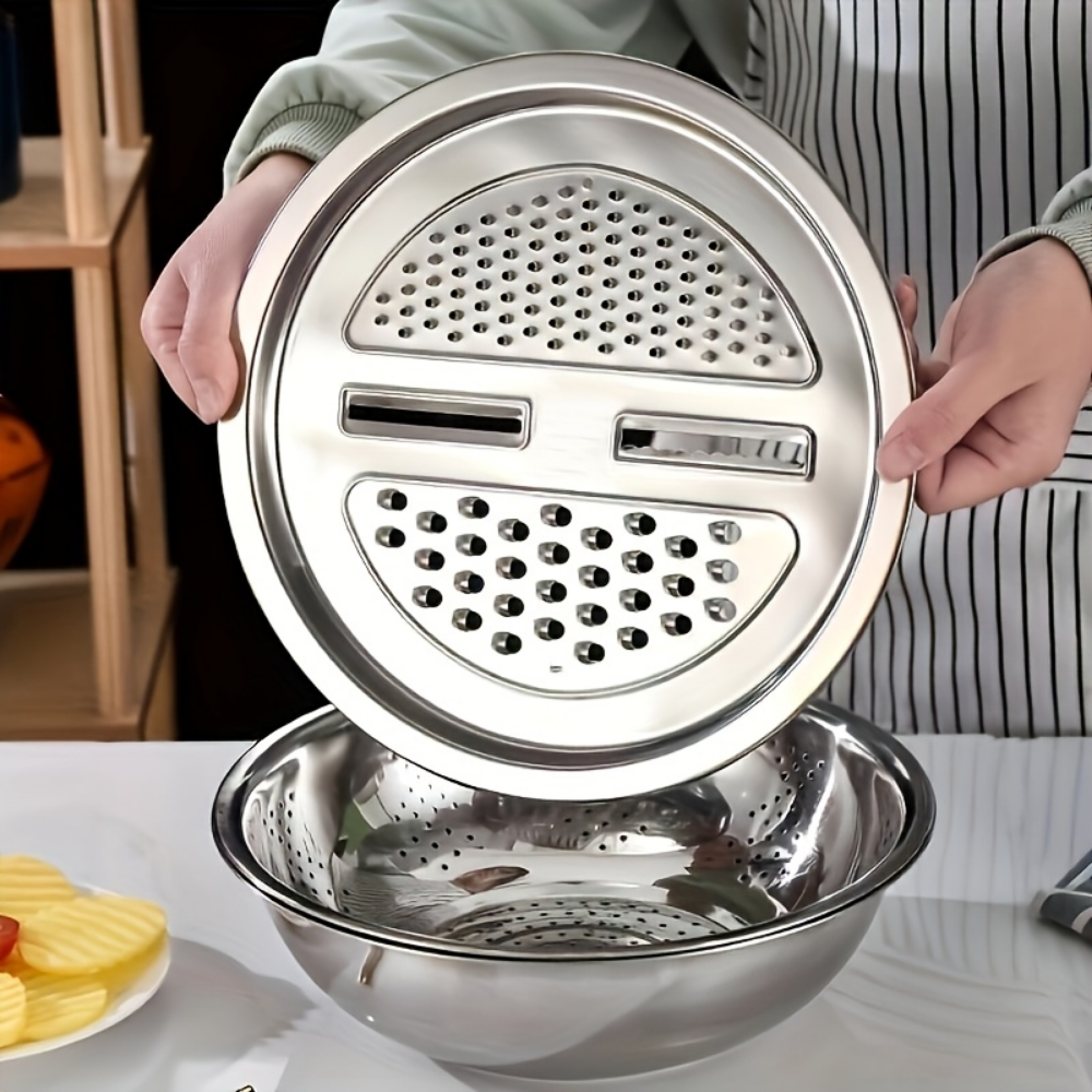 Stainless Steel Mandoline Slicer  Vegetable Grater Set With Draining Bowl 2