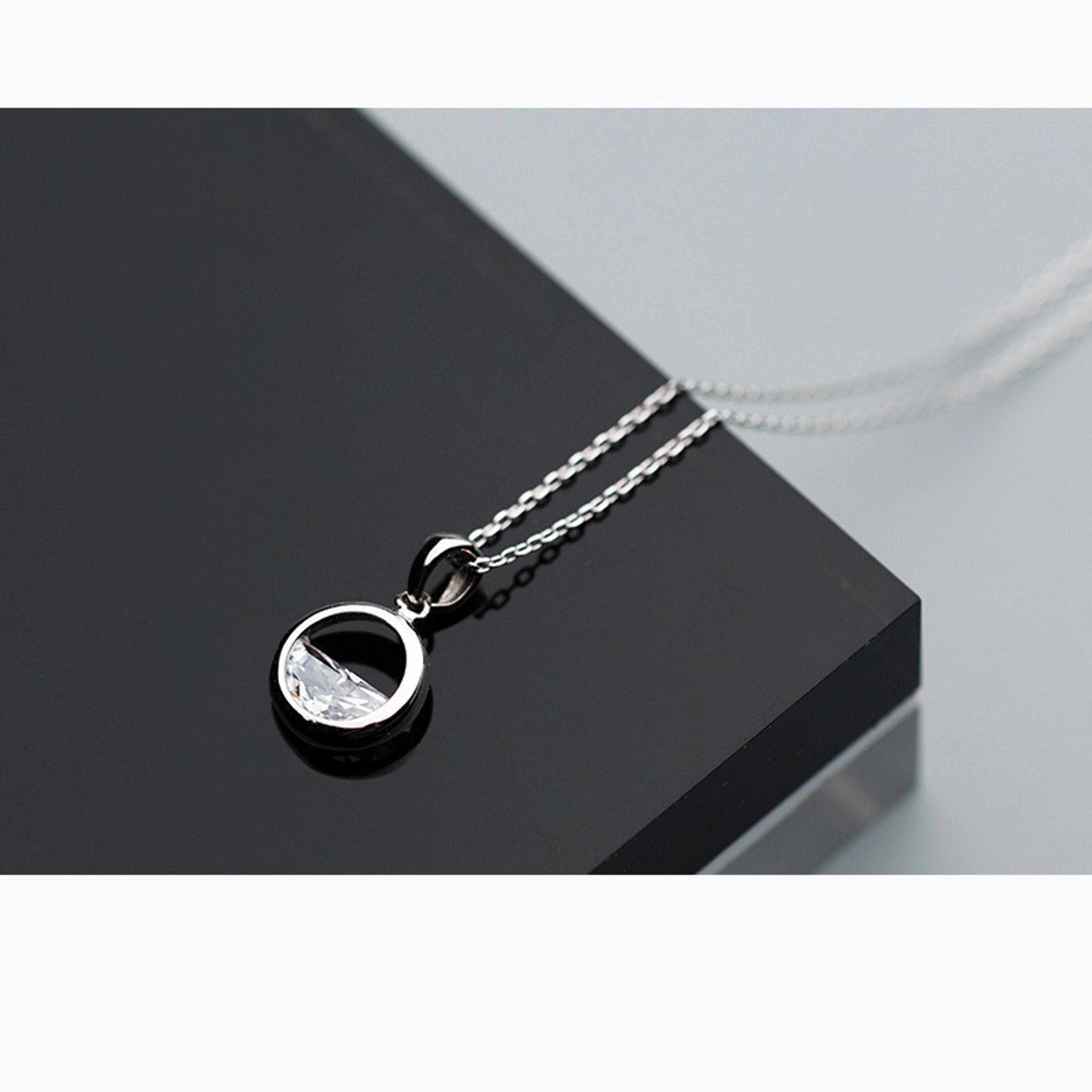 Silver Crystal Round Pendant Necklace For Women  Minimalist Fine Jewelry 2