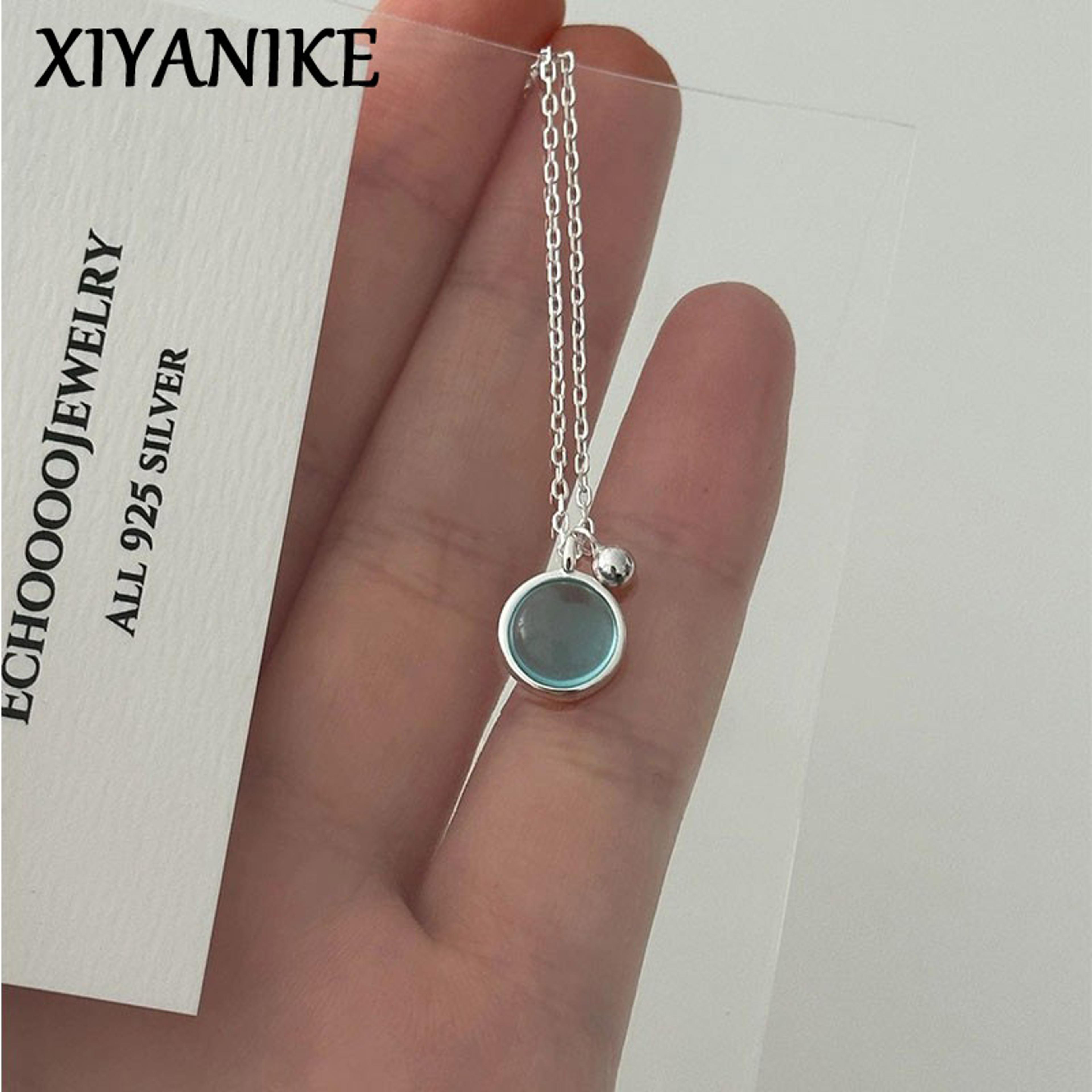 luxury summer blue crystal pendant necklace for women & girls