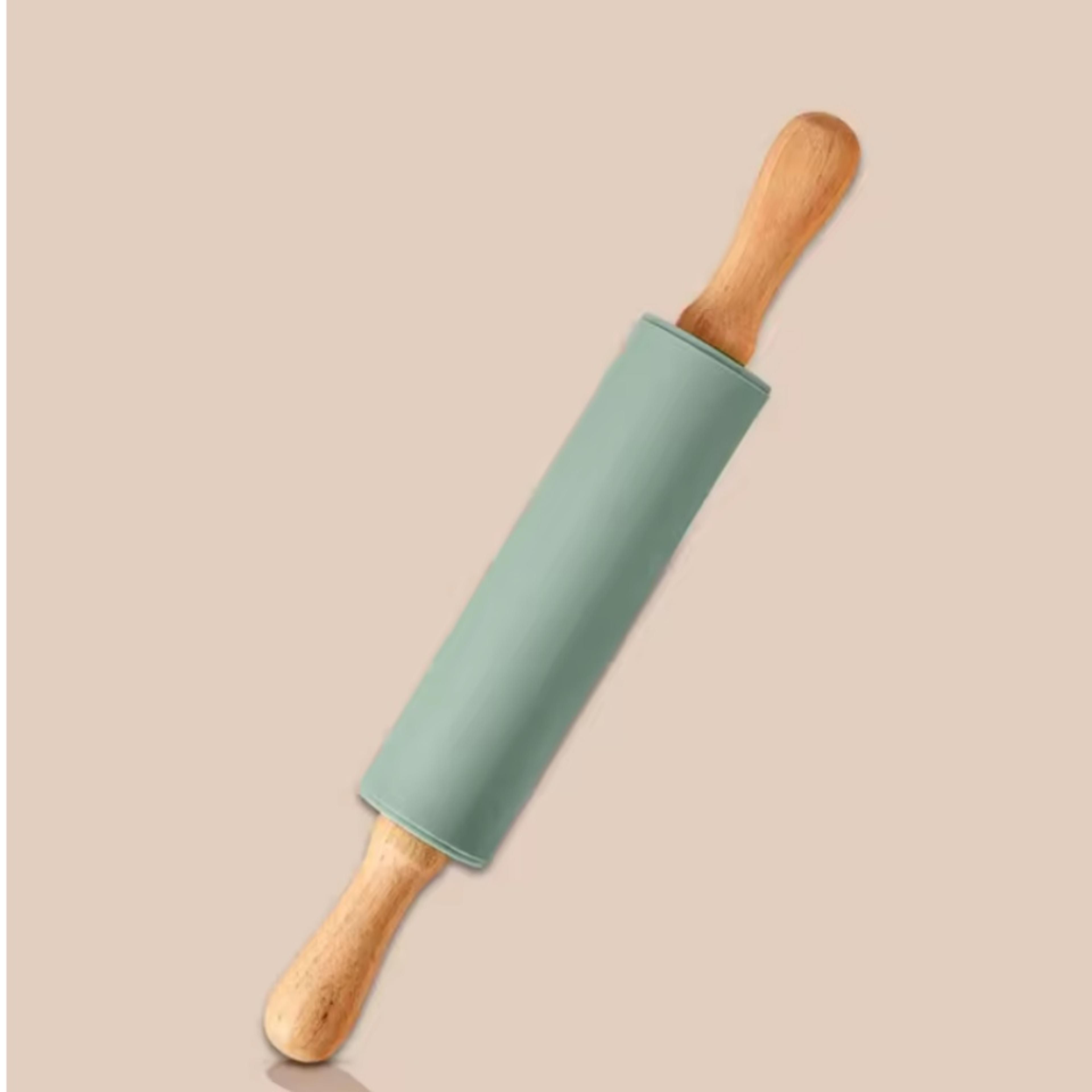 Silicone Dough Rolling Pin With Wooden Handles For Baking Pasta  Cookie Dough 6