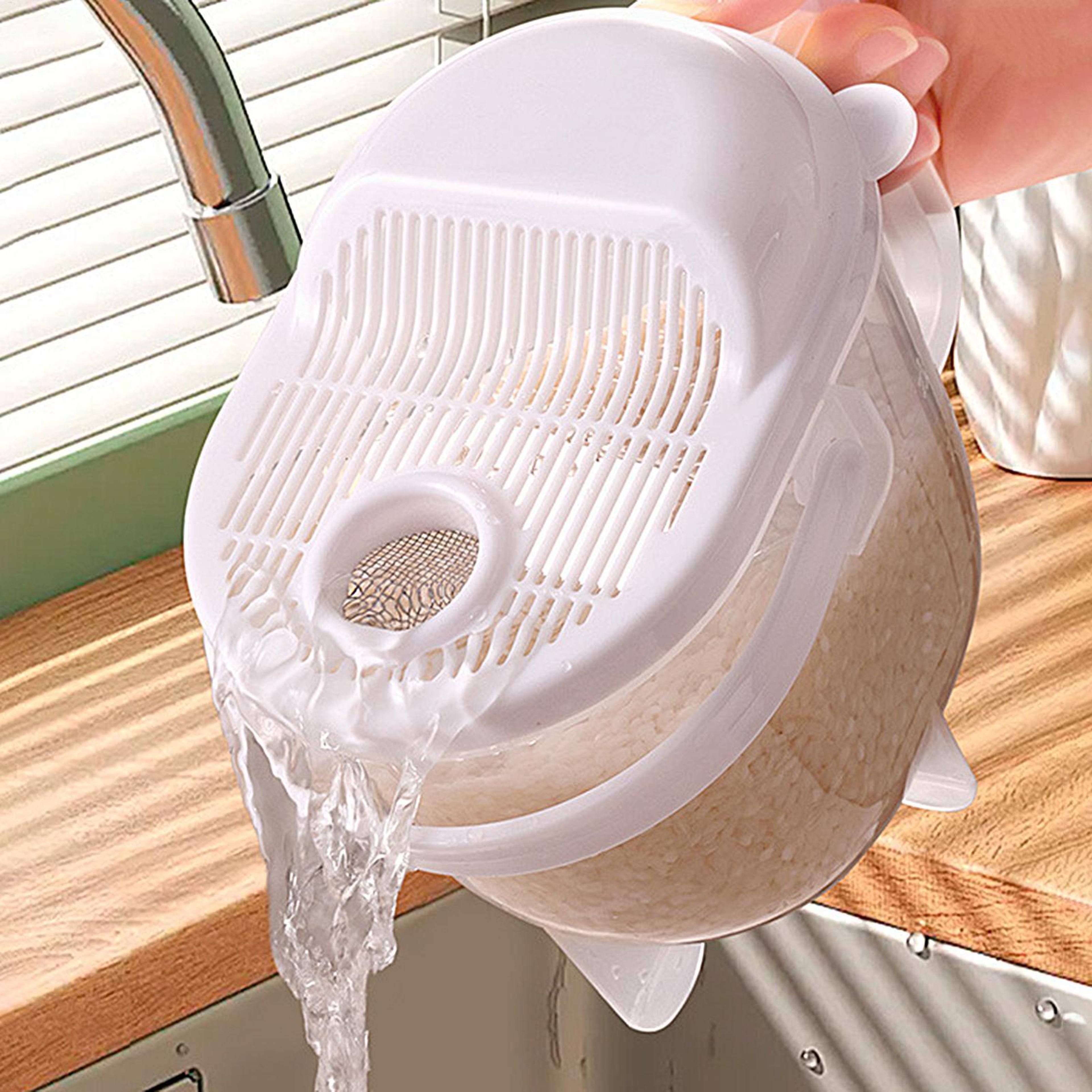 Smart Drain Rice Washer Bowl With Strainer Lid For Grains Fruits  Vegetables 2
