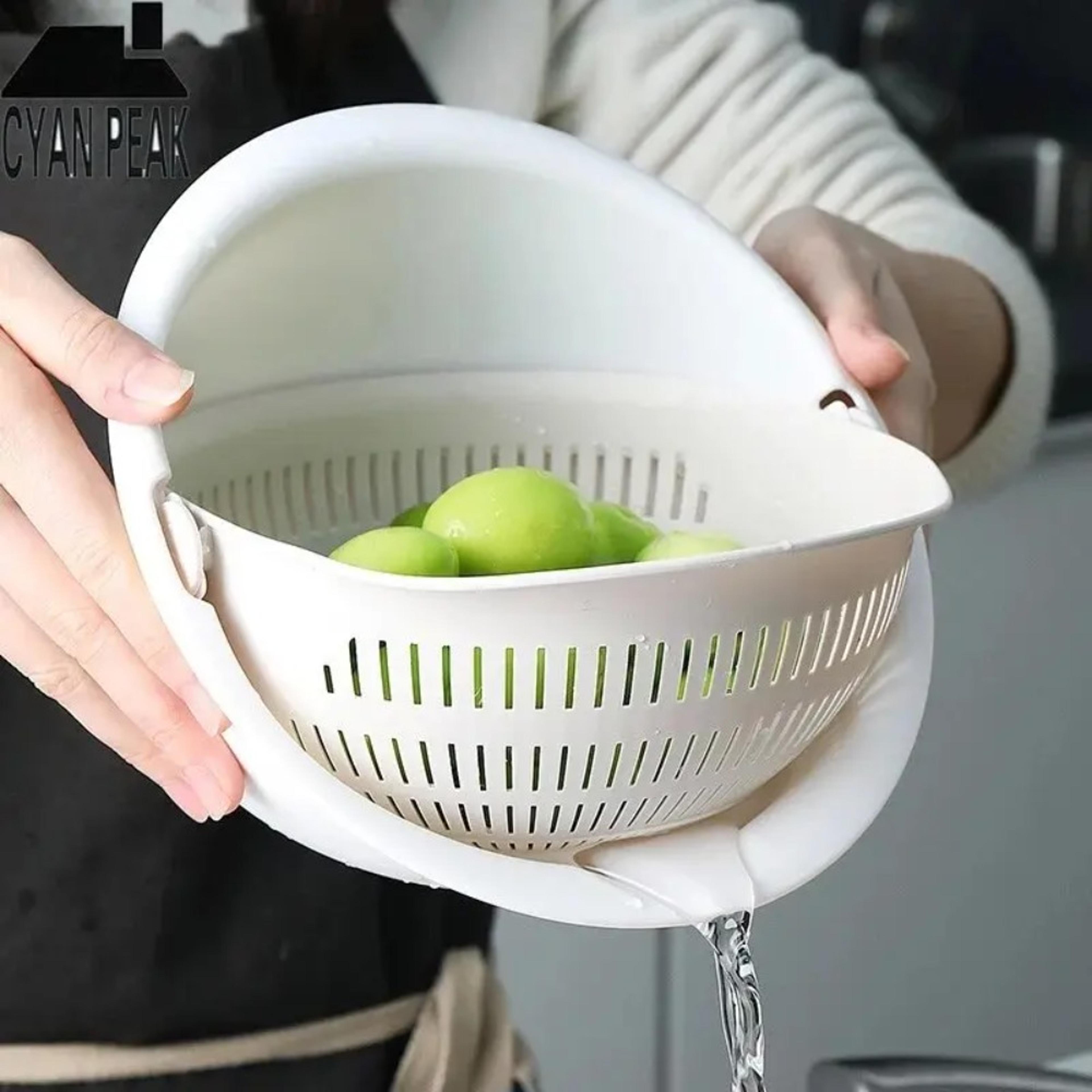 FreshSpin Double Layer Fruit Washing Basket  Rotating Drain Colander 1