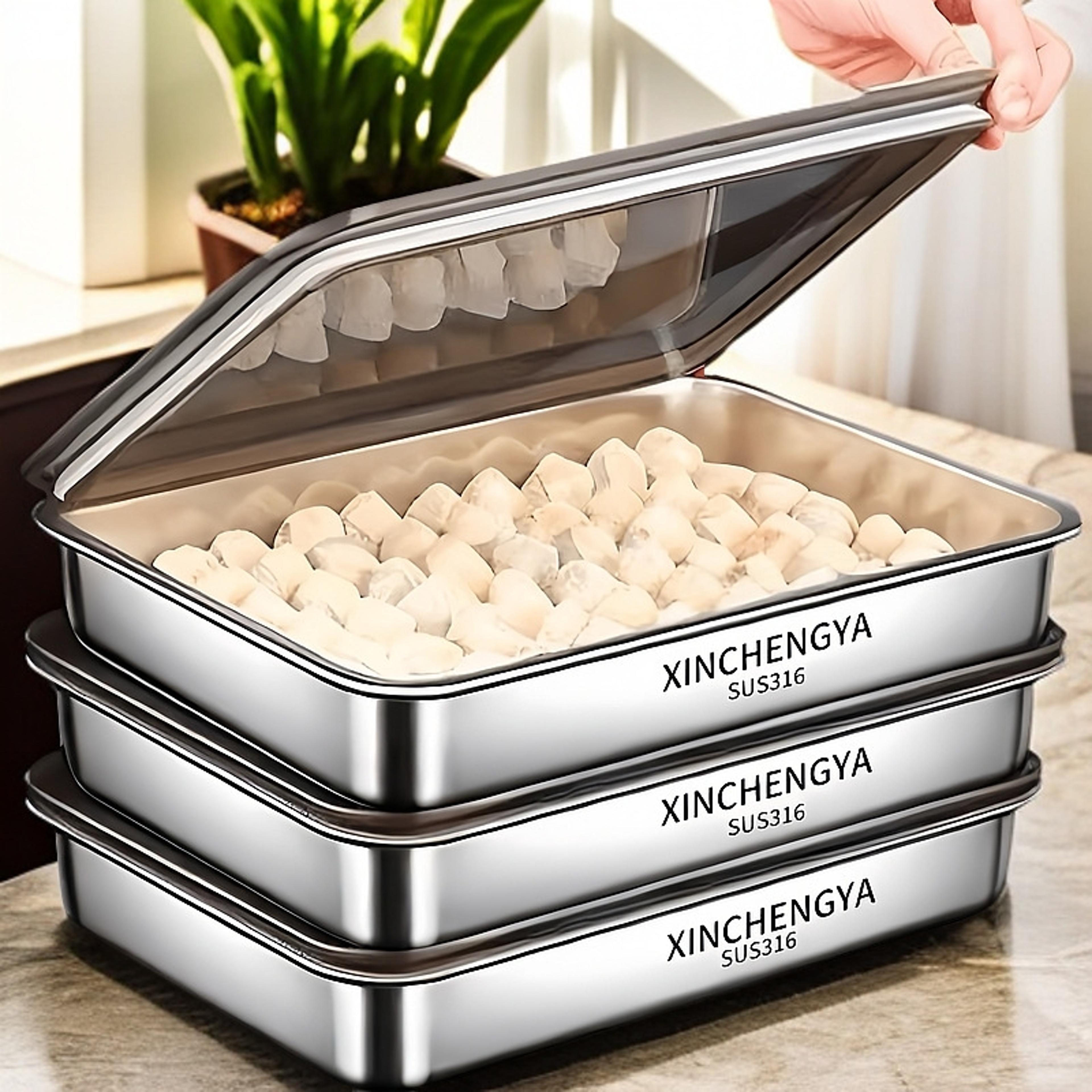 freshlock stainless steel food storage tray with lid for dumplings, bbq & picnic serving