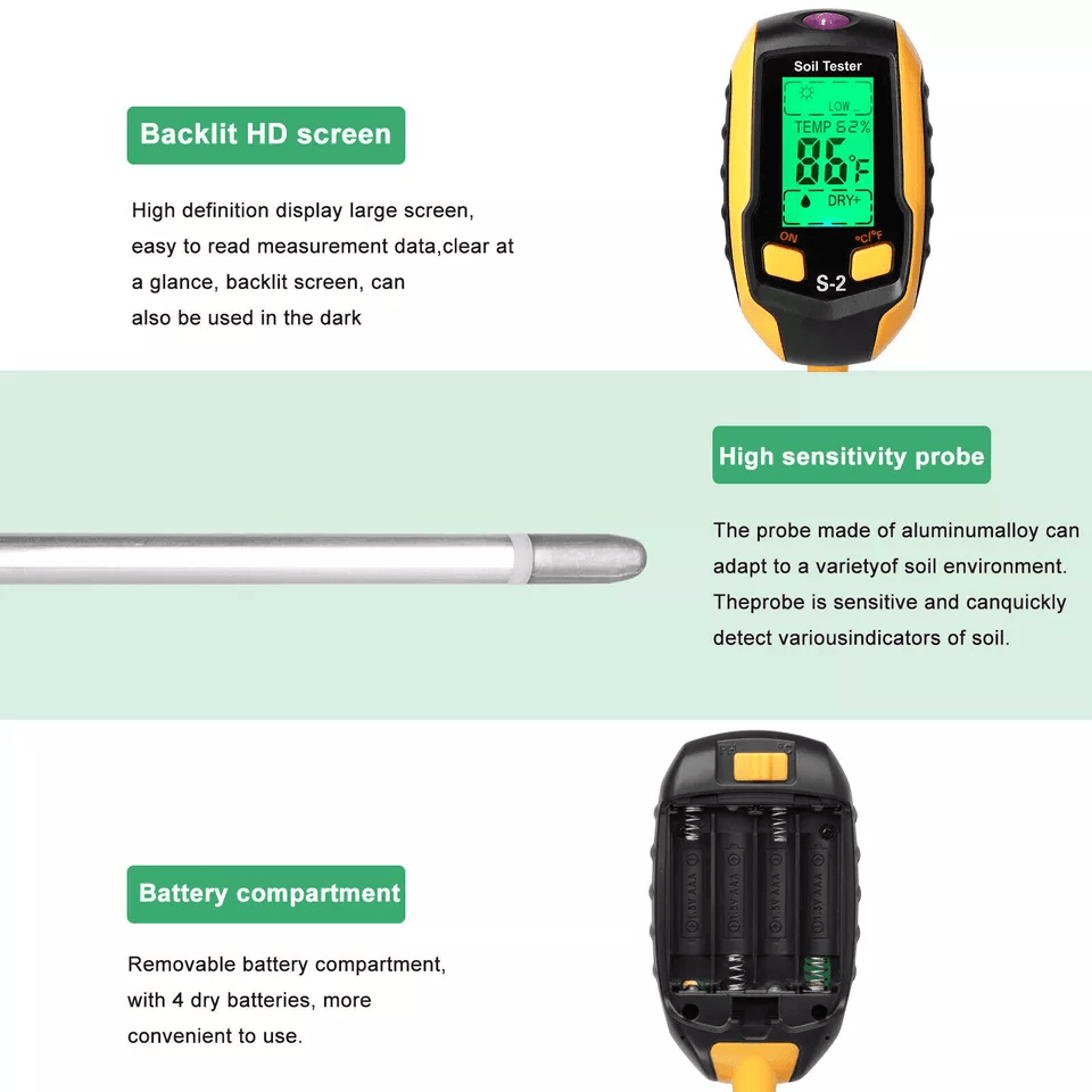 LCD Digital PH Soil Tester 5in1 Plant Lawn Moisture Temperature Test Meter For Garden Farm Potted P 7