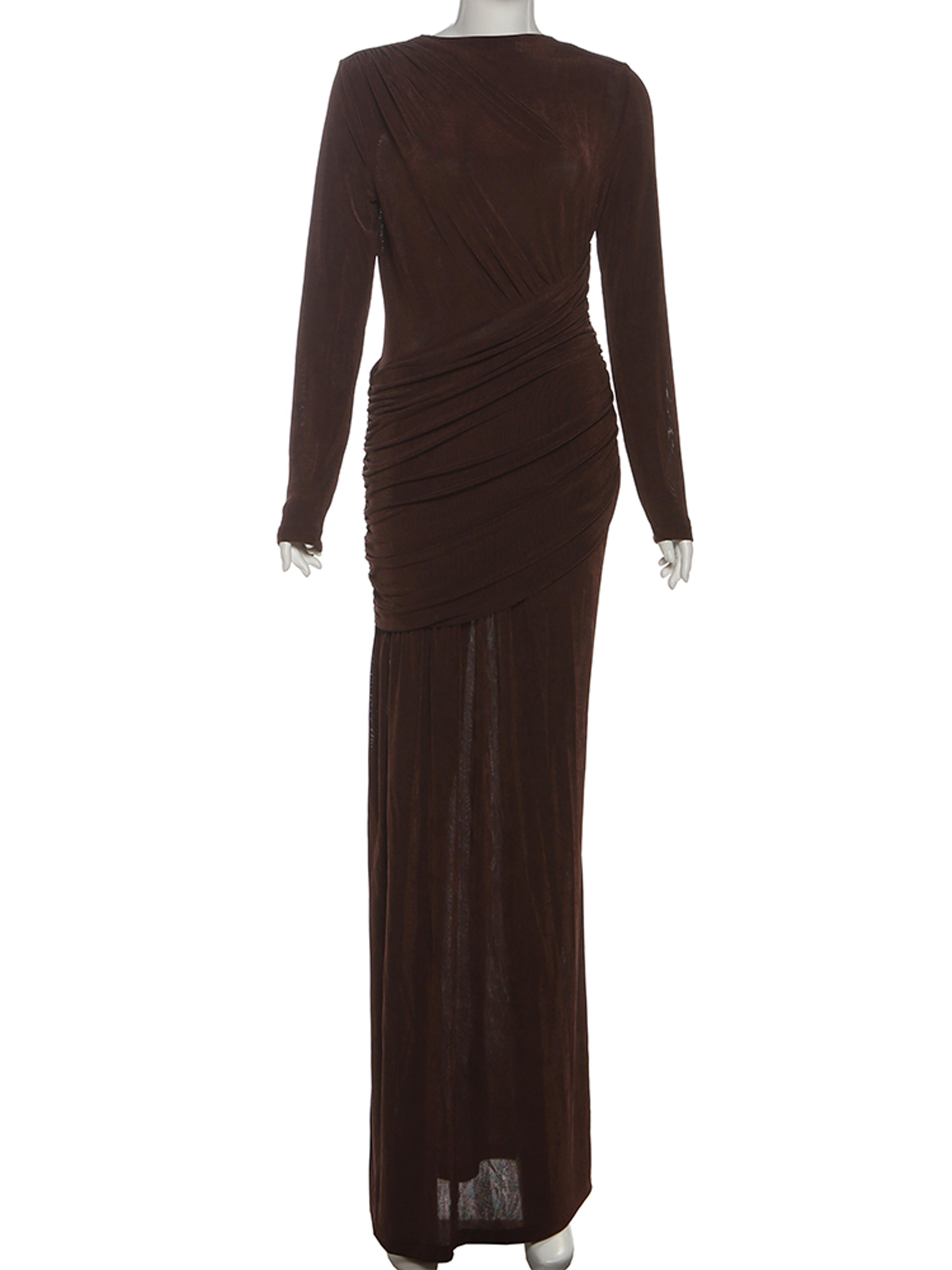 Sisterlinda Folds Maxi Dress For Women O Neck Full Sleeve Solid Banquet Elegant Vacation Autumn Ski 8