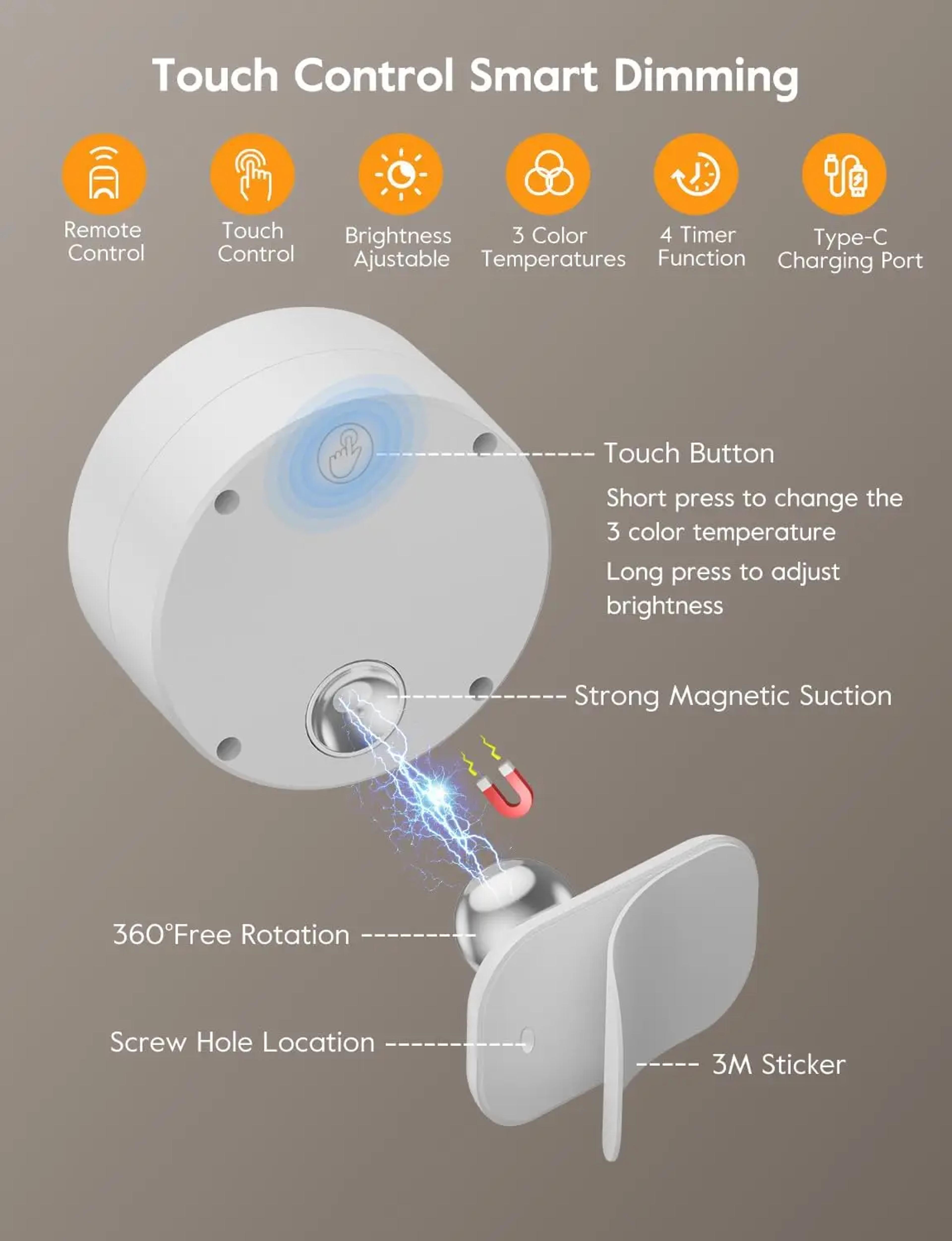 Rechargeable Dimmable LED Magnetic Wall Sconce Lights Wall Mounted Lights With Remote 4