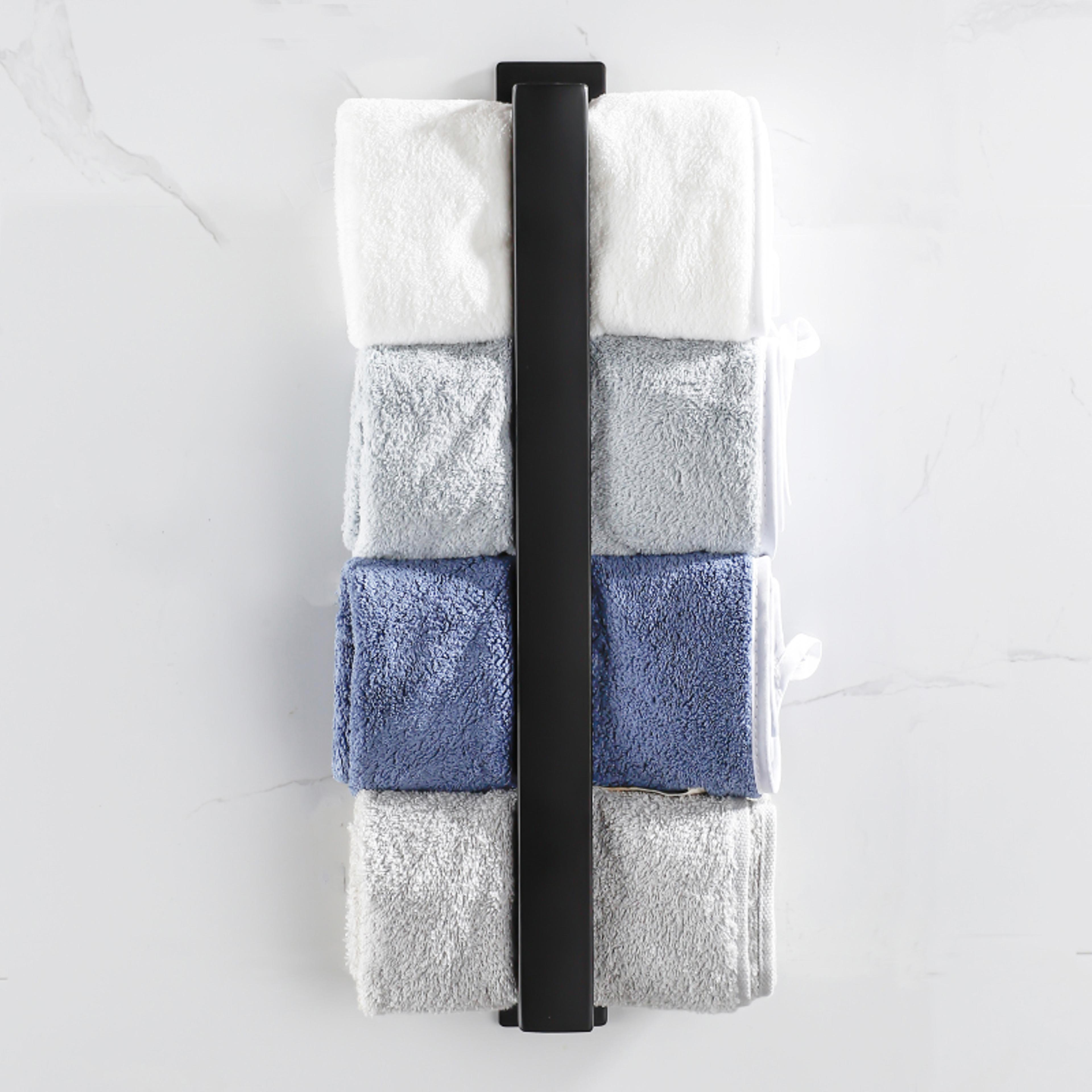 No Drill Black Stainless Steel Towel Holder Self Adhesive Bathroom Towel Rack Wall Shower Shelf 3