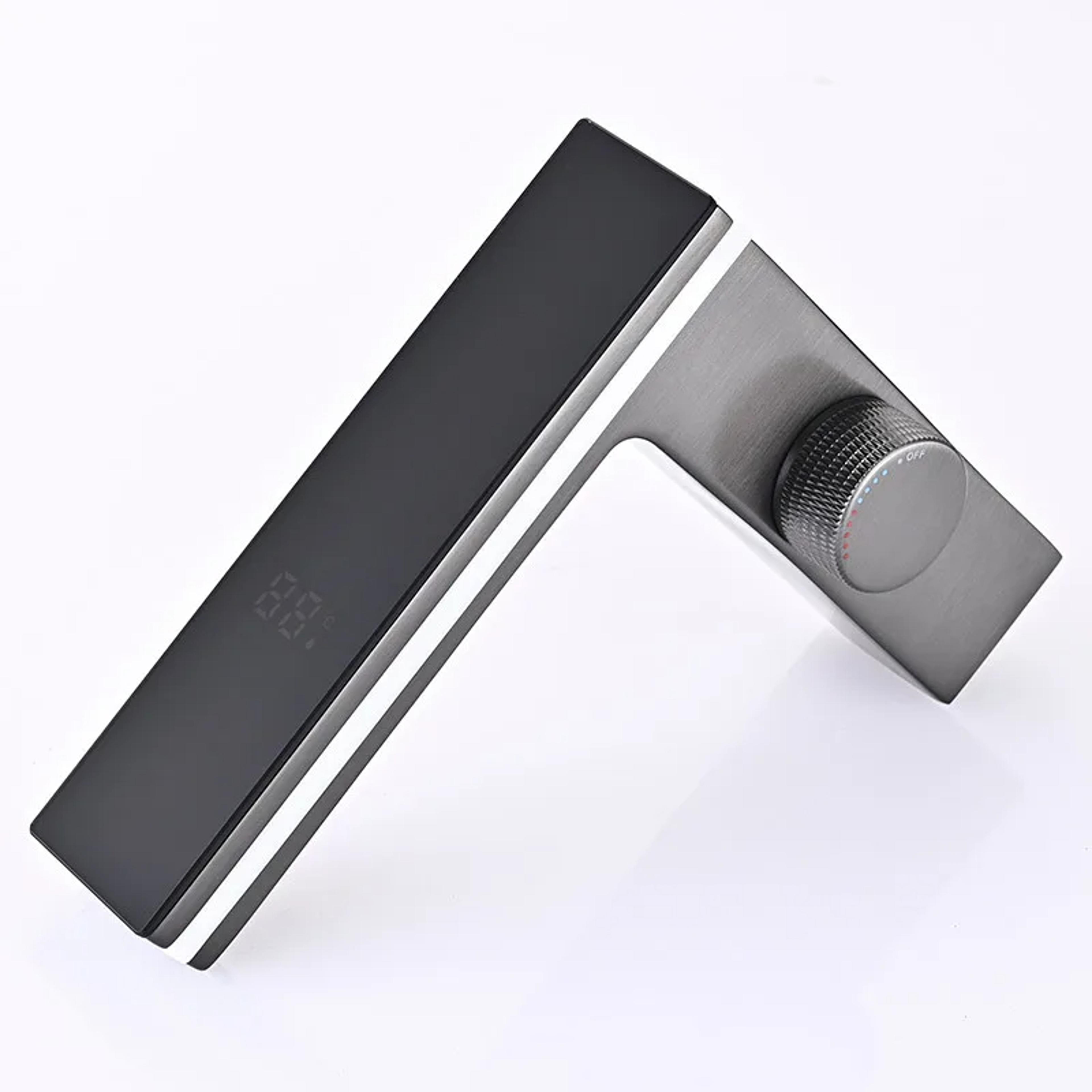 Intelligent LED Digital Display Bathroom Basin Faucet Brass Deck Mounted Washbasin Hot Cold Water M 7