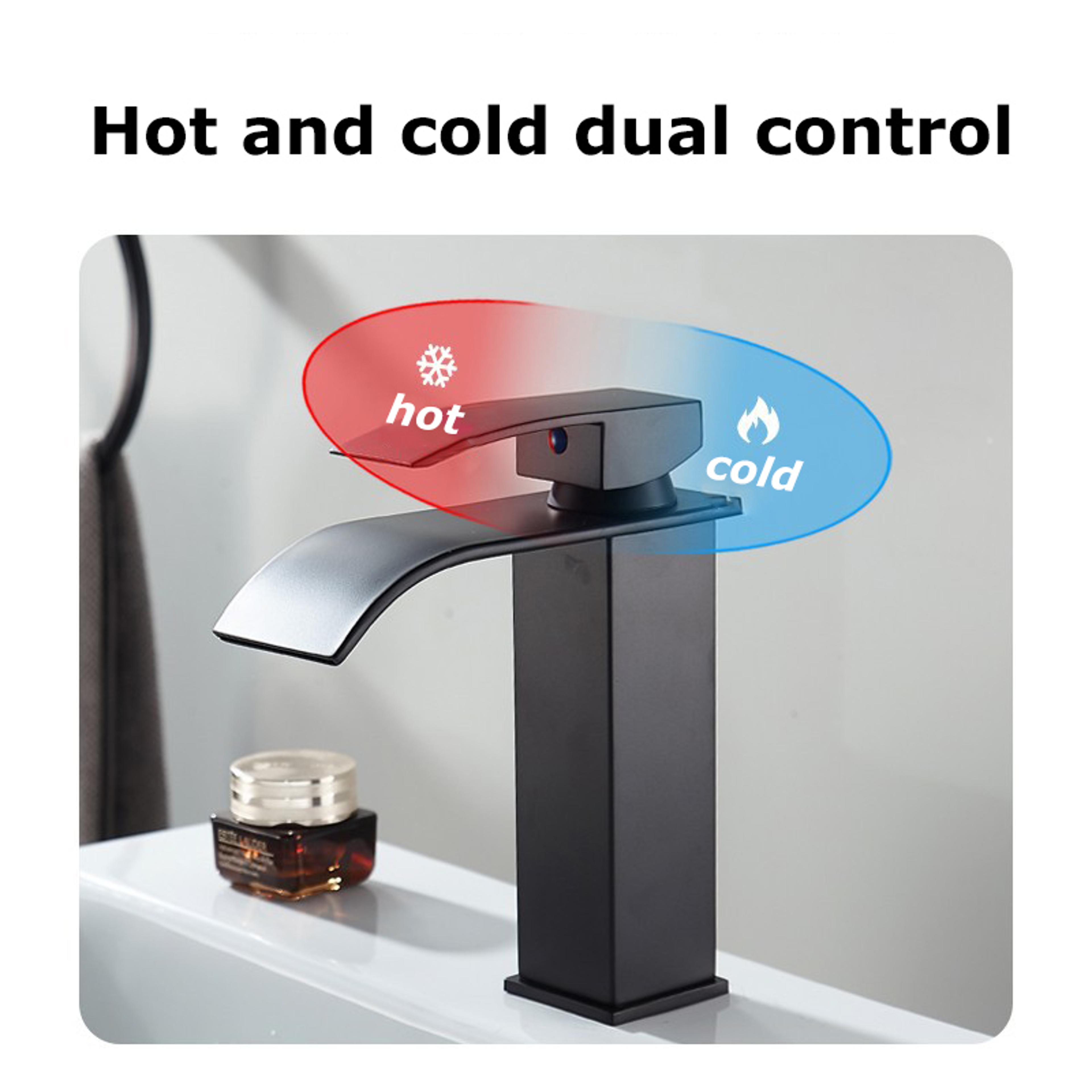 Stainless Steel Waterfall Wash Basin Black High And Low Faucet Hot And Cold Toilet Sink For Bathroo 8