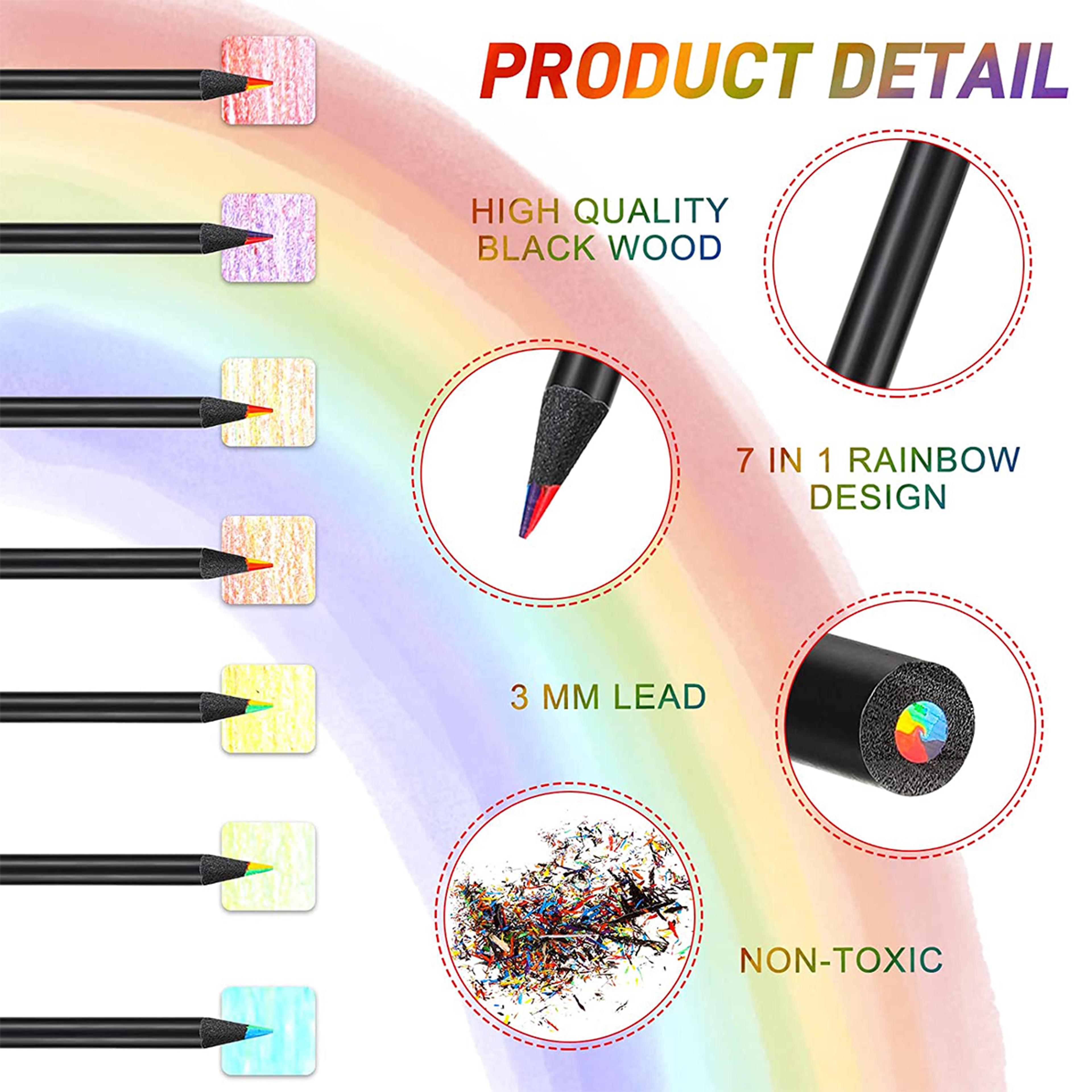 7in1 Rainbow Drawing Pencils Colored Black Wood Pencils for Sketching Doodling Coloring  Paint
