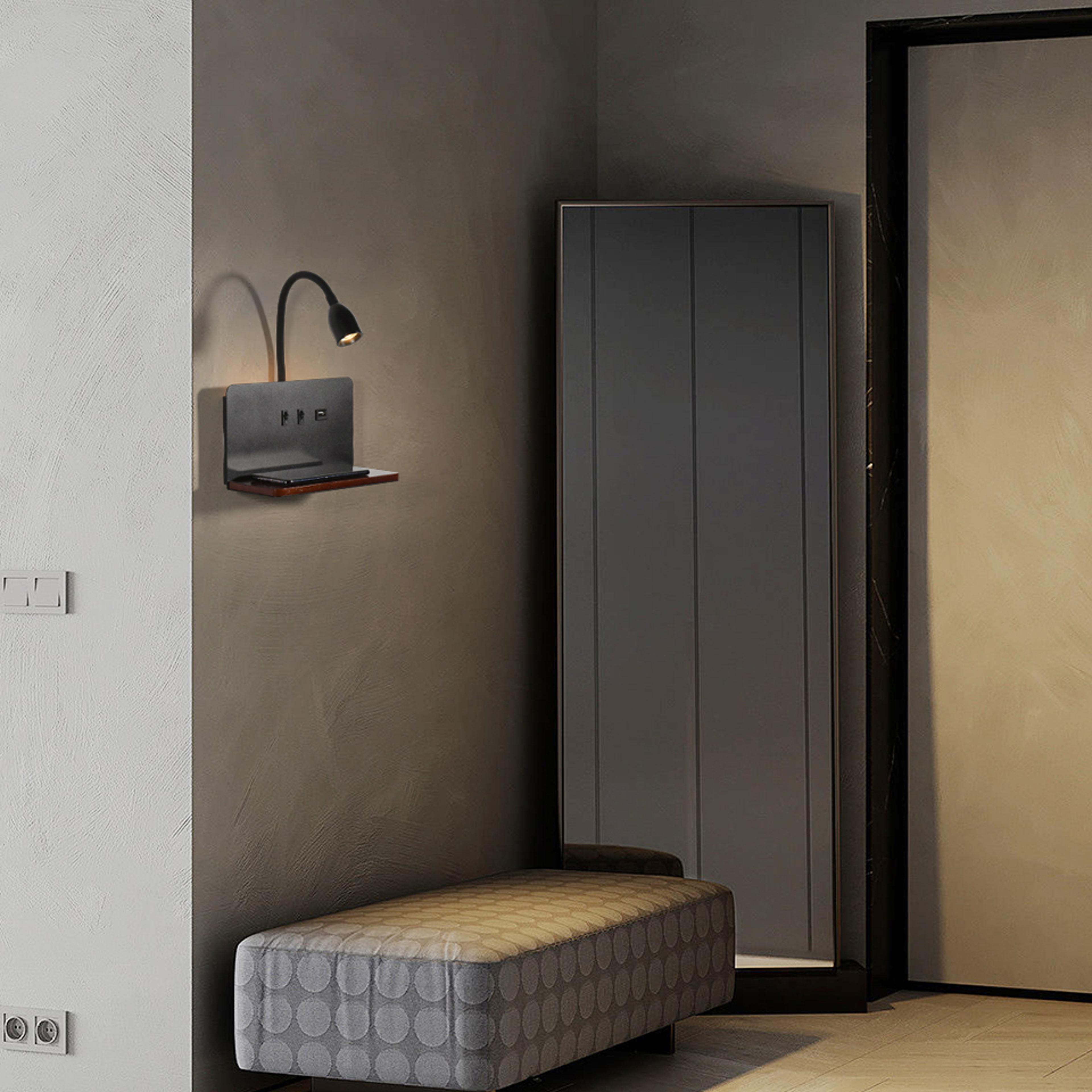 Wireless Charging LED Wall Lamp 360 Rotatable Indoor Light with USB Interface  Switch for Modern