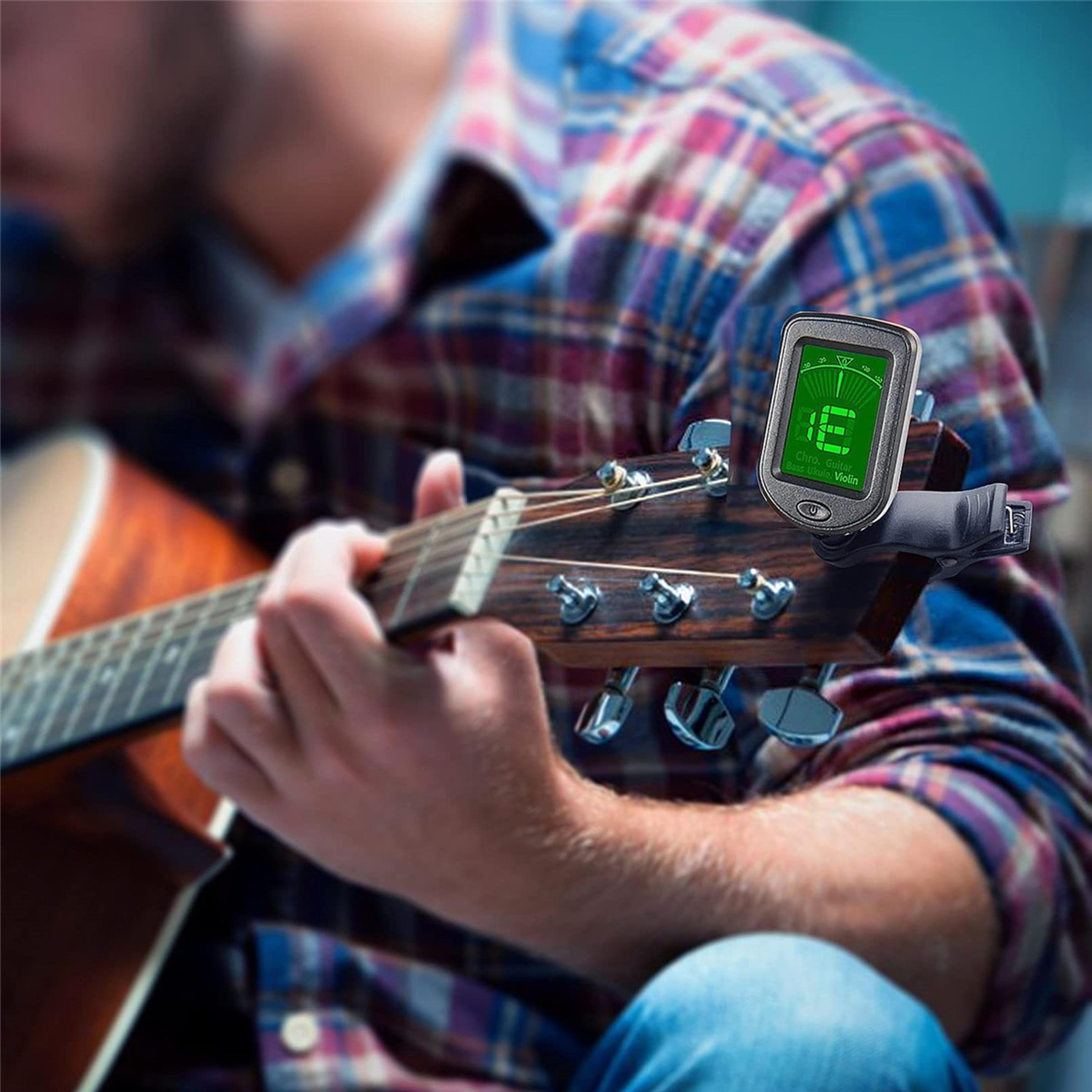 all-instrument clip-on guitar tuner, chromatic electronic tuner for guitar, bass, ukulele, violin, mandolin, banjo