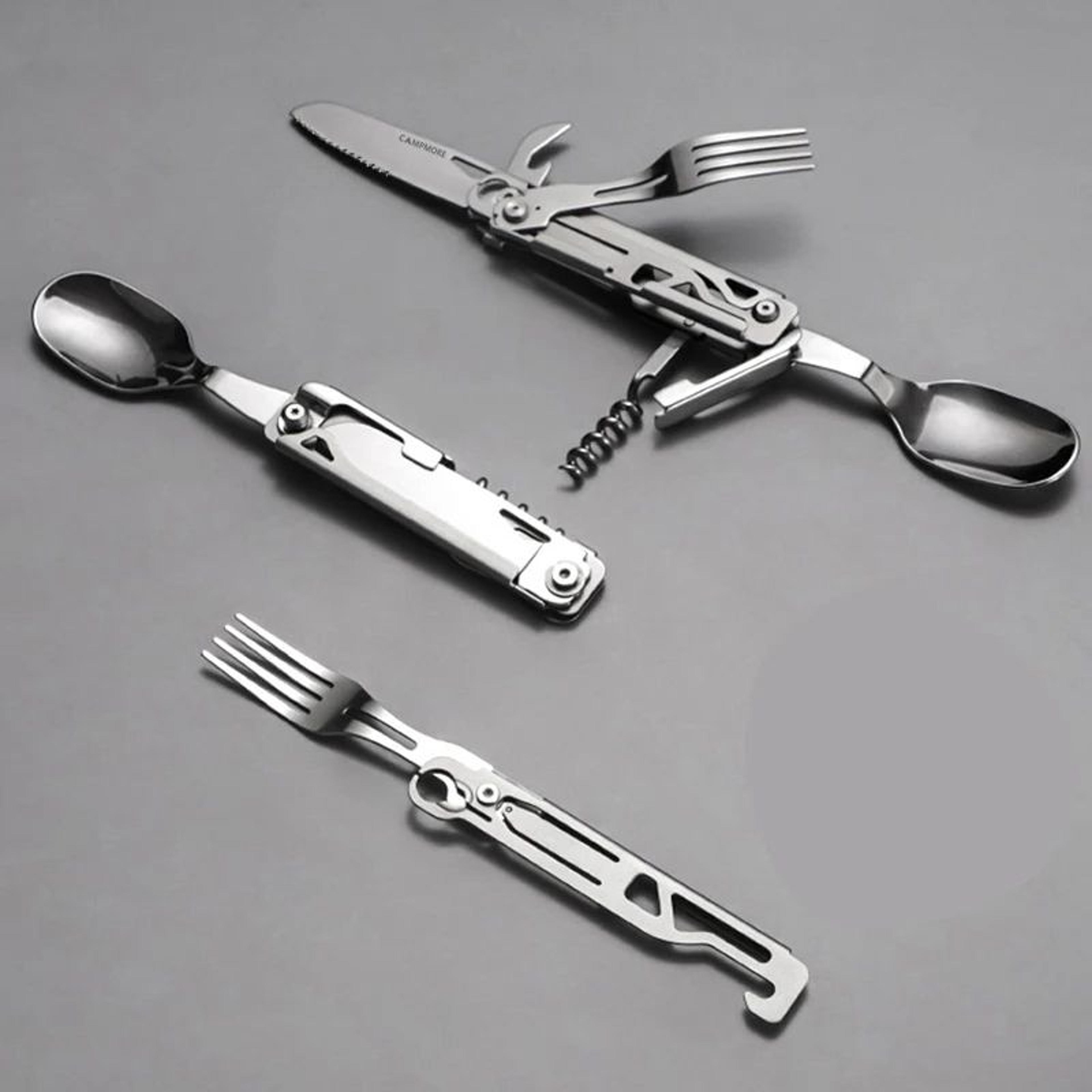 portable stainless steel camping cutlery set knife fork spoon opener foldable outdoor equipment