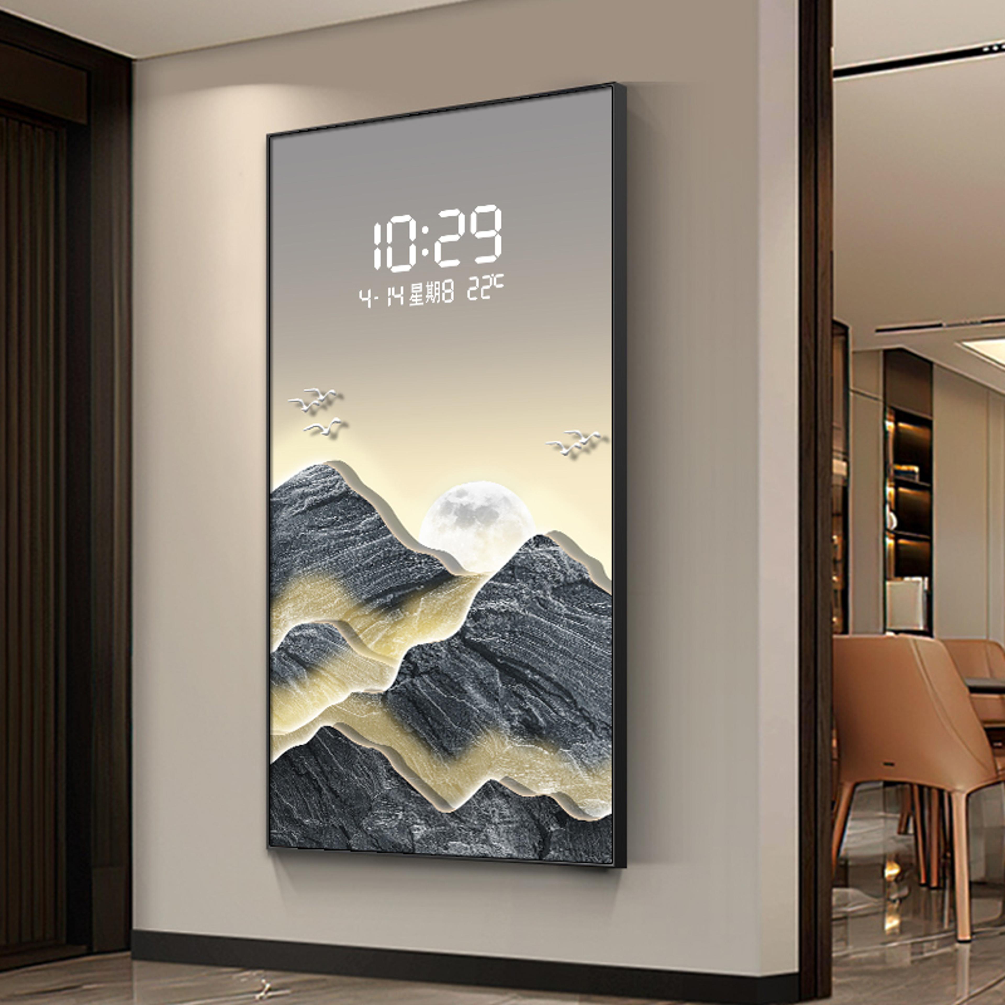 Digital Display Wall Clock With LED Lights Stylish Living Room Decor Electronic Hanging Painting Cl 0