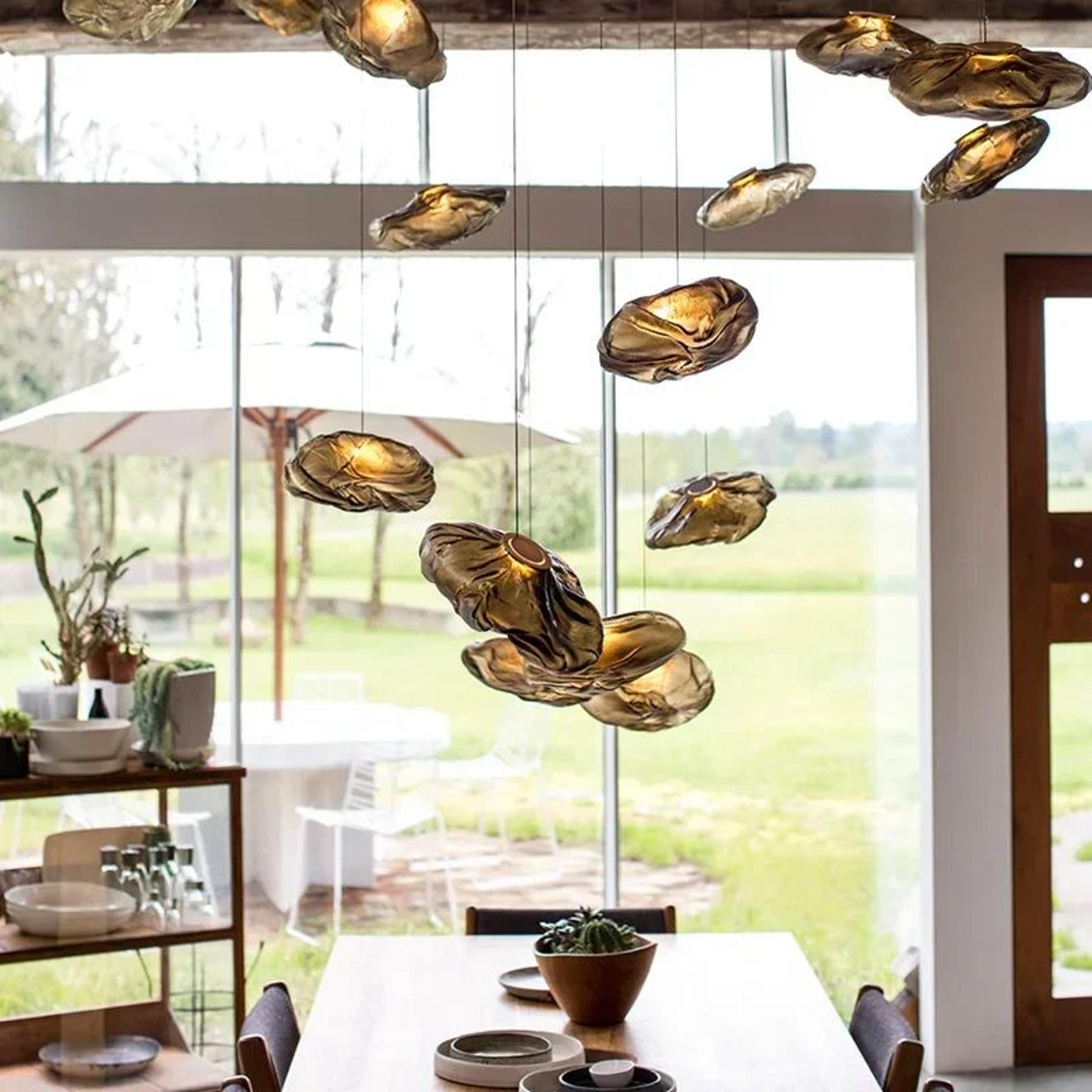 Modern Cloud Design Smoky Grey Glass Pendant Light Handcrafted Blown Glass Hanging Lamp For Living  3