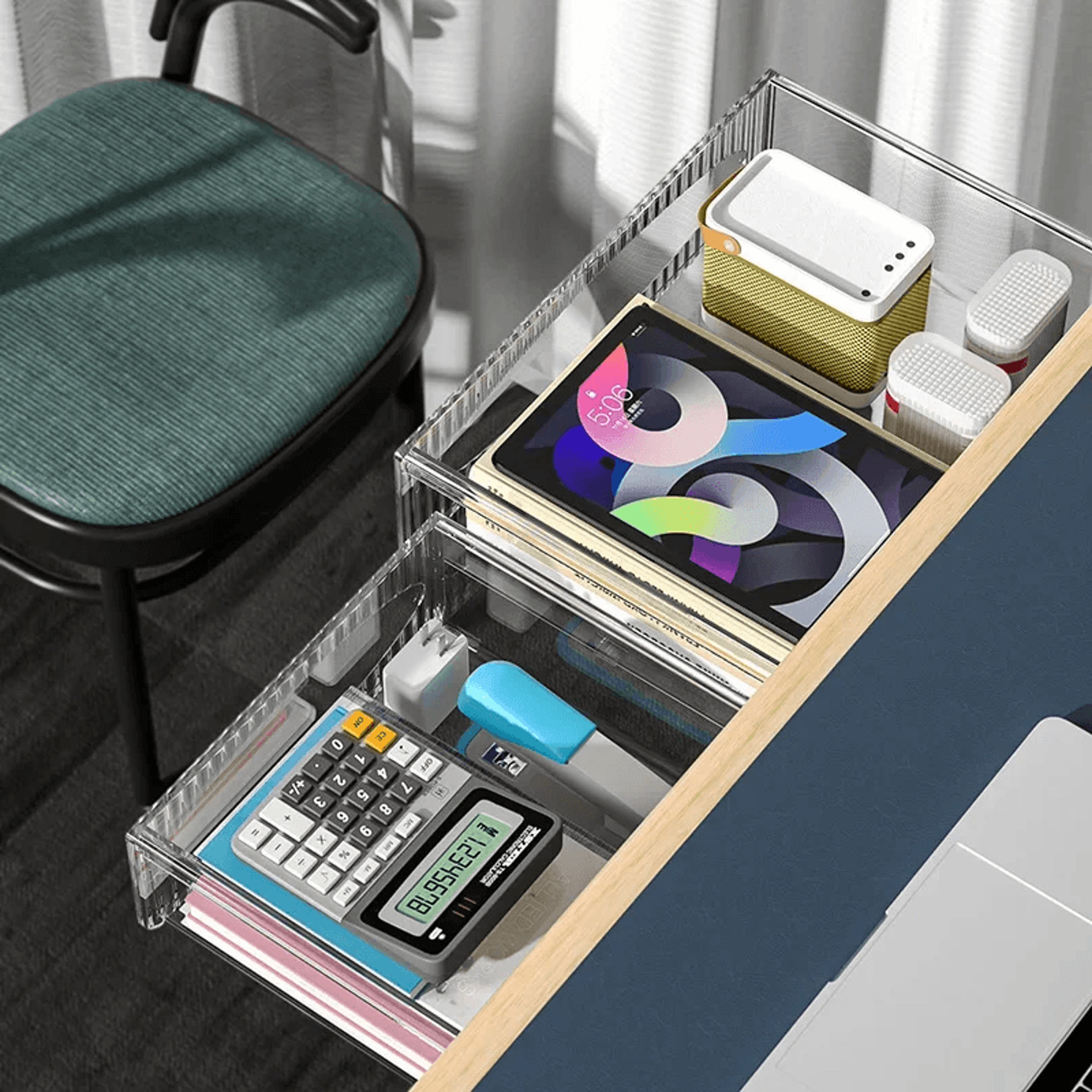 Invisible UnderDesk PullOut Storage Box Large Capacity Hanging Shelf Drawer 1