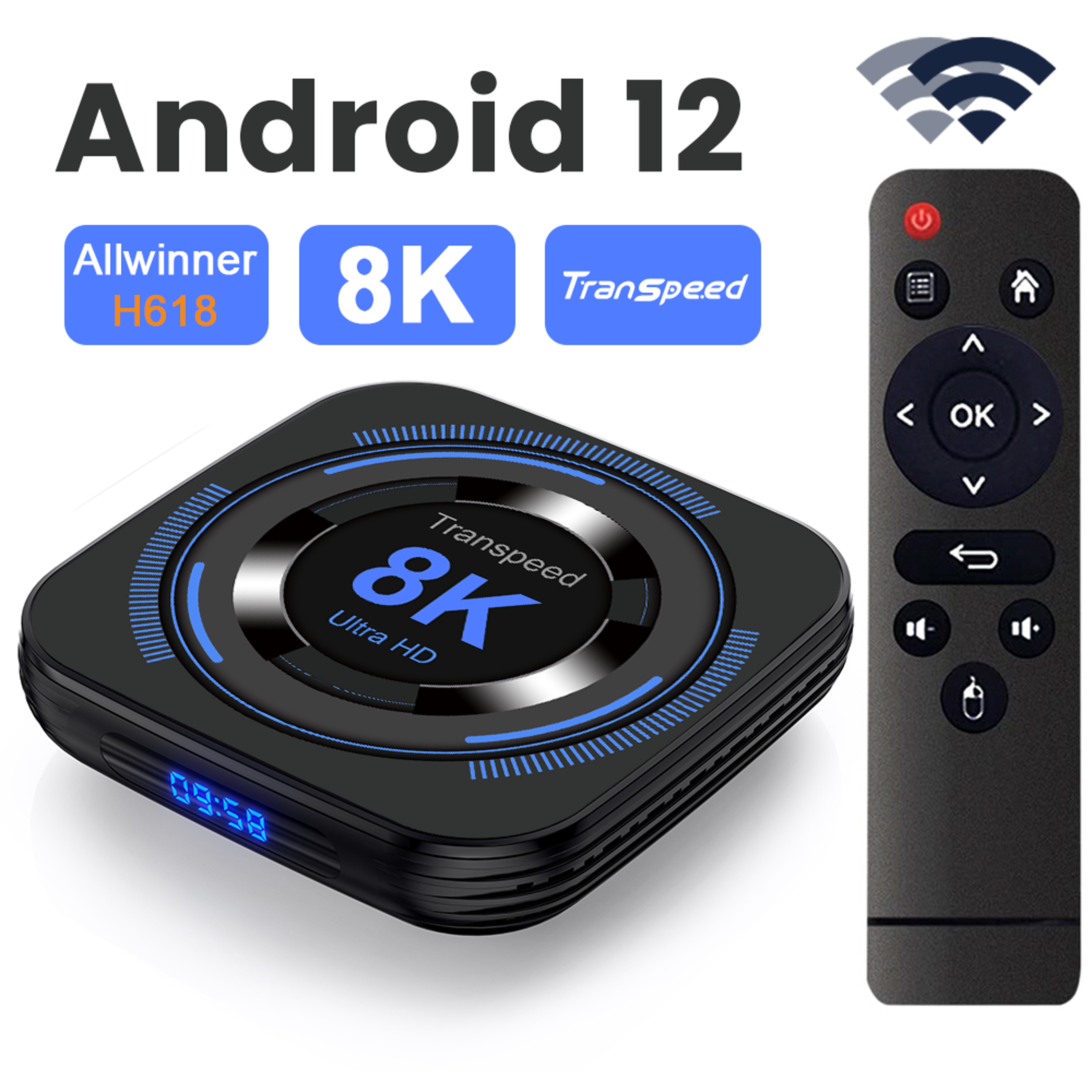 Transpeed Android 12 Smart TV Box Quad Core Dual WiFi BT Voice 4K 8K UHD Media Player Set Top Strea 0