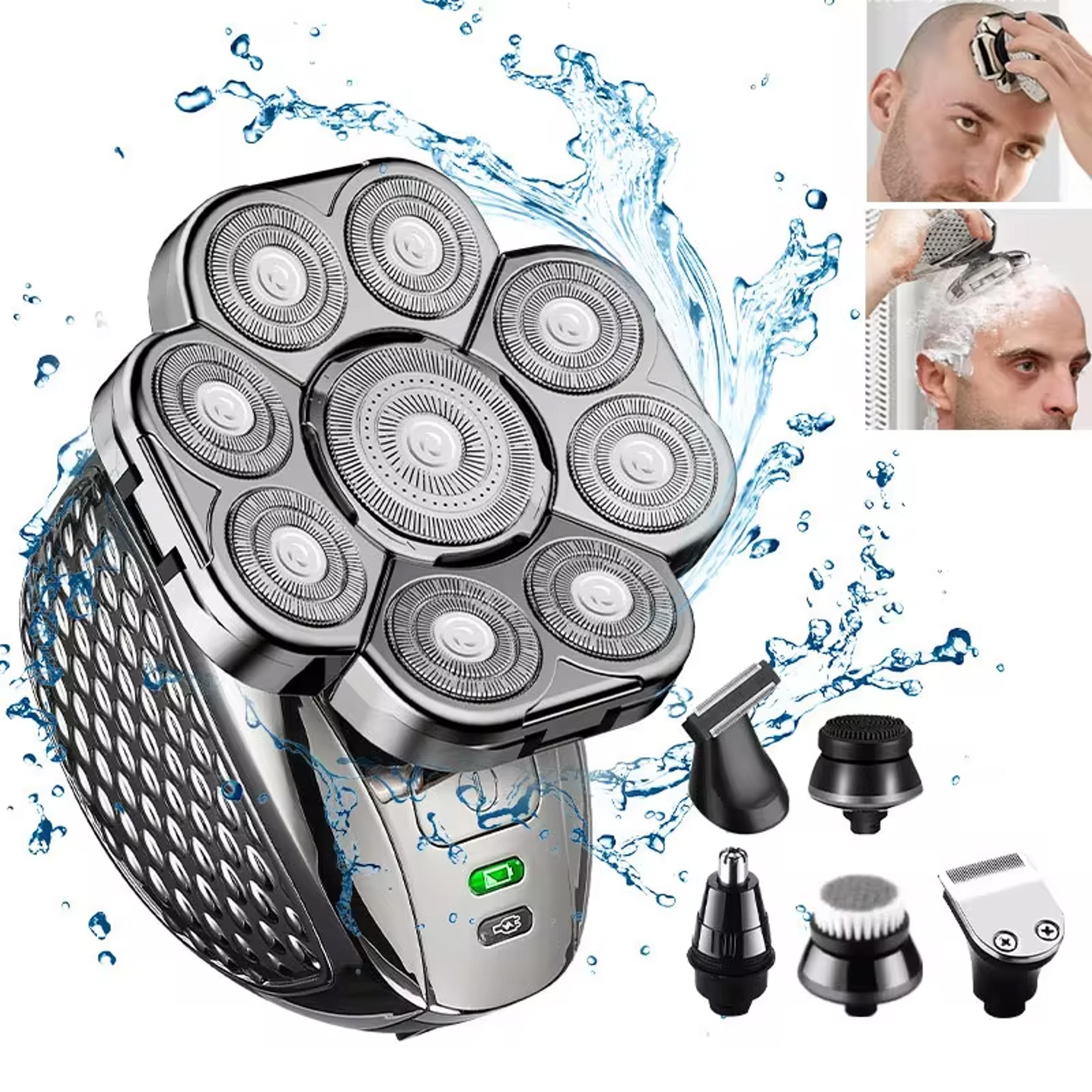 rechargeable men bald head shaver with 9 floating blades, beard, nose & ear trimmer, electric razor, facial grooming ki