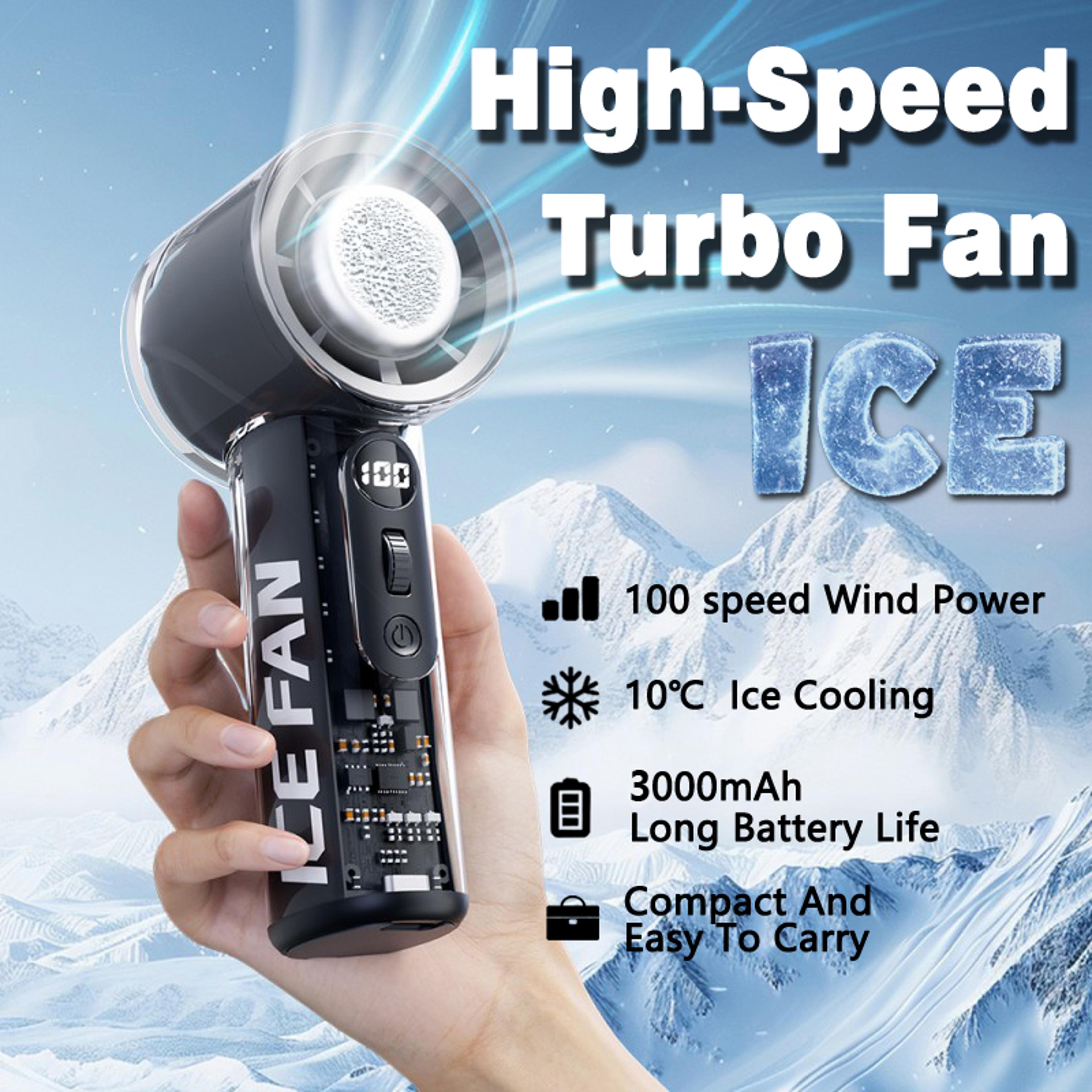100-speed turbo portable mini air condition fan, 3000mah rechargeable cooling handheld fan for home, office, camping