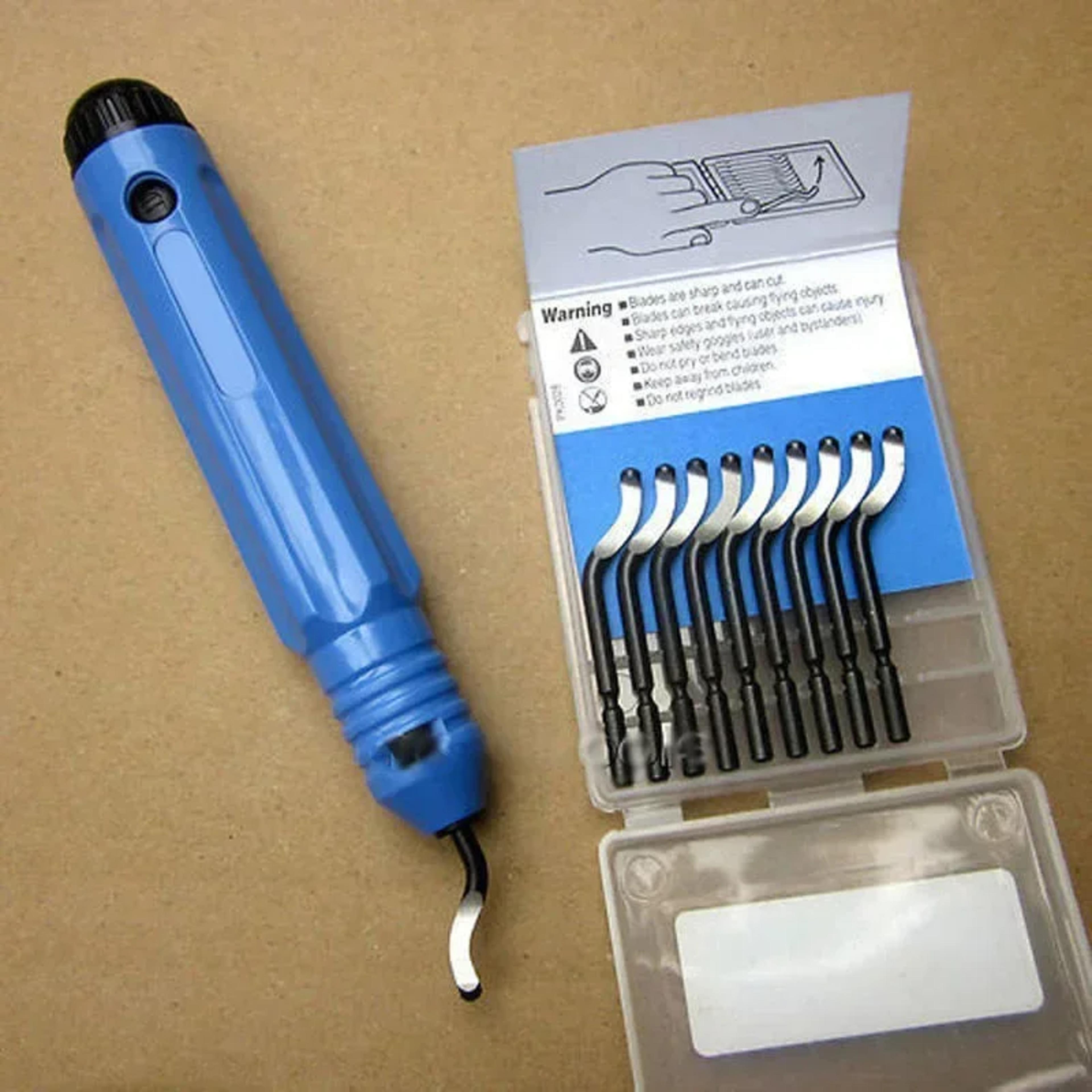 deburring tool kit with blades, rotary burr handle repair hand tool for plastic metal wood edge cleanup