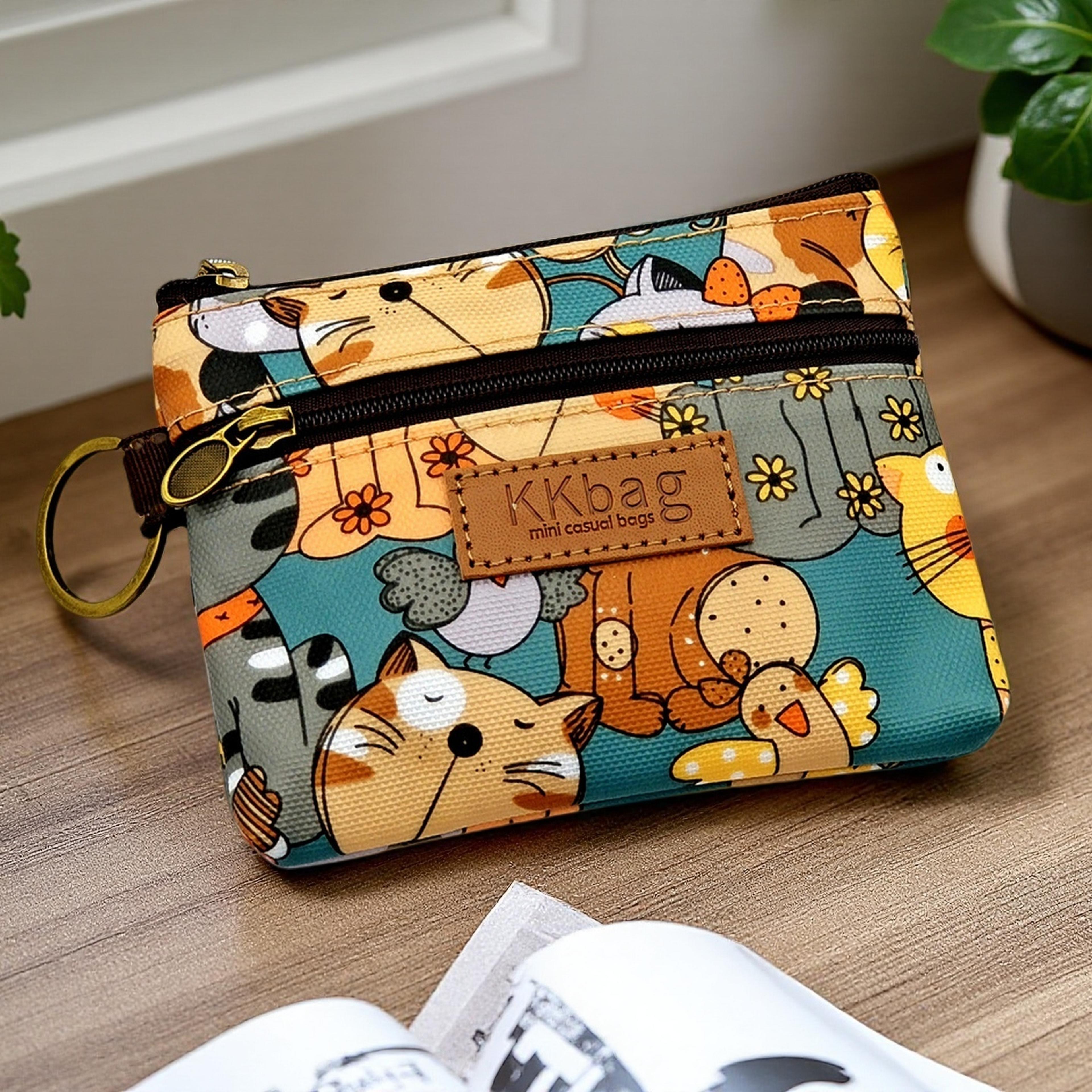 cartoon small coin purse cute animals wallet zipper pouch, lightweight terylene key card money holder for students women