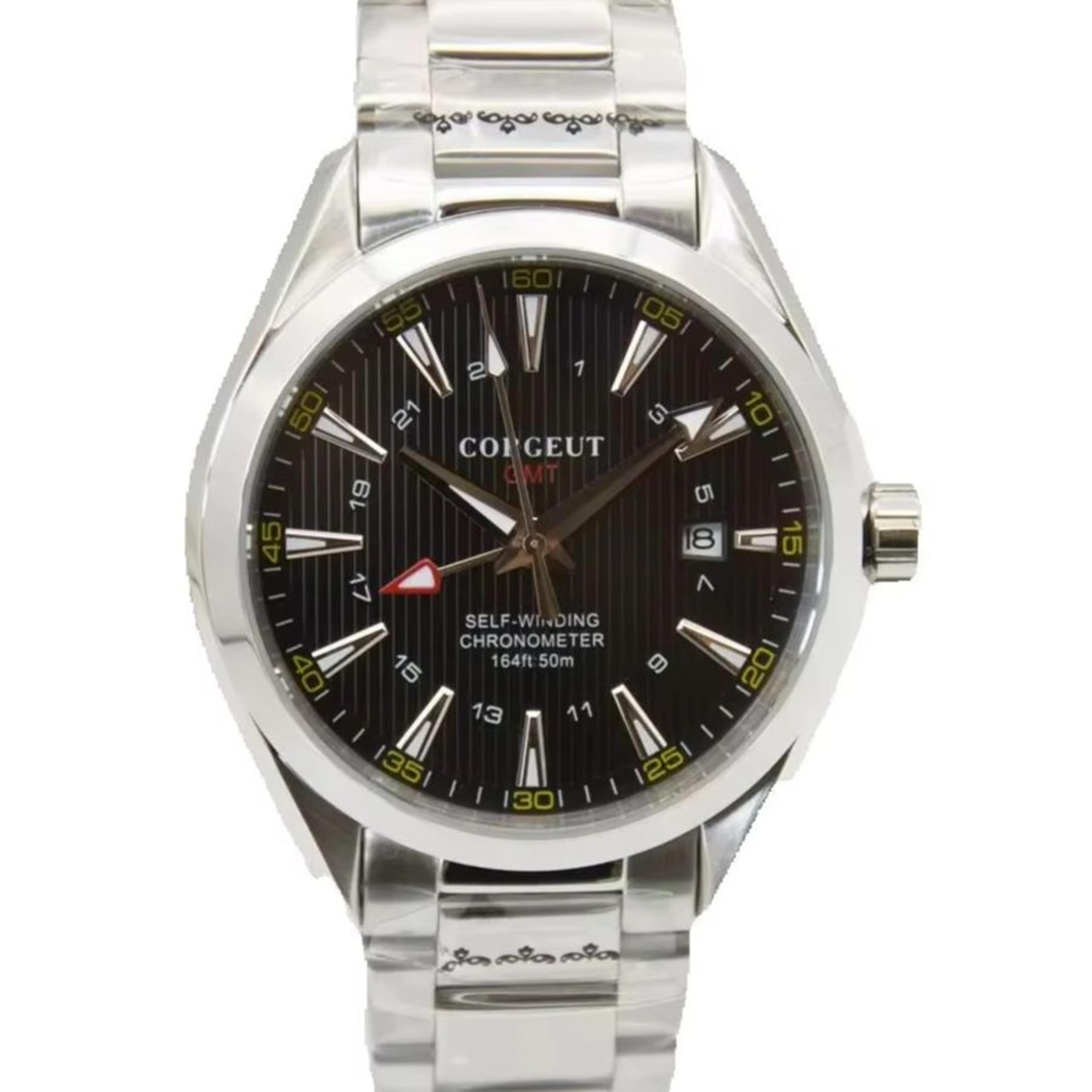 gmt automatic watch for man, sapphire crystal, luminous hands, waterproof stainless steel mechanical watch